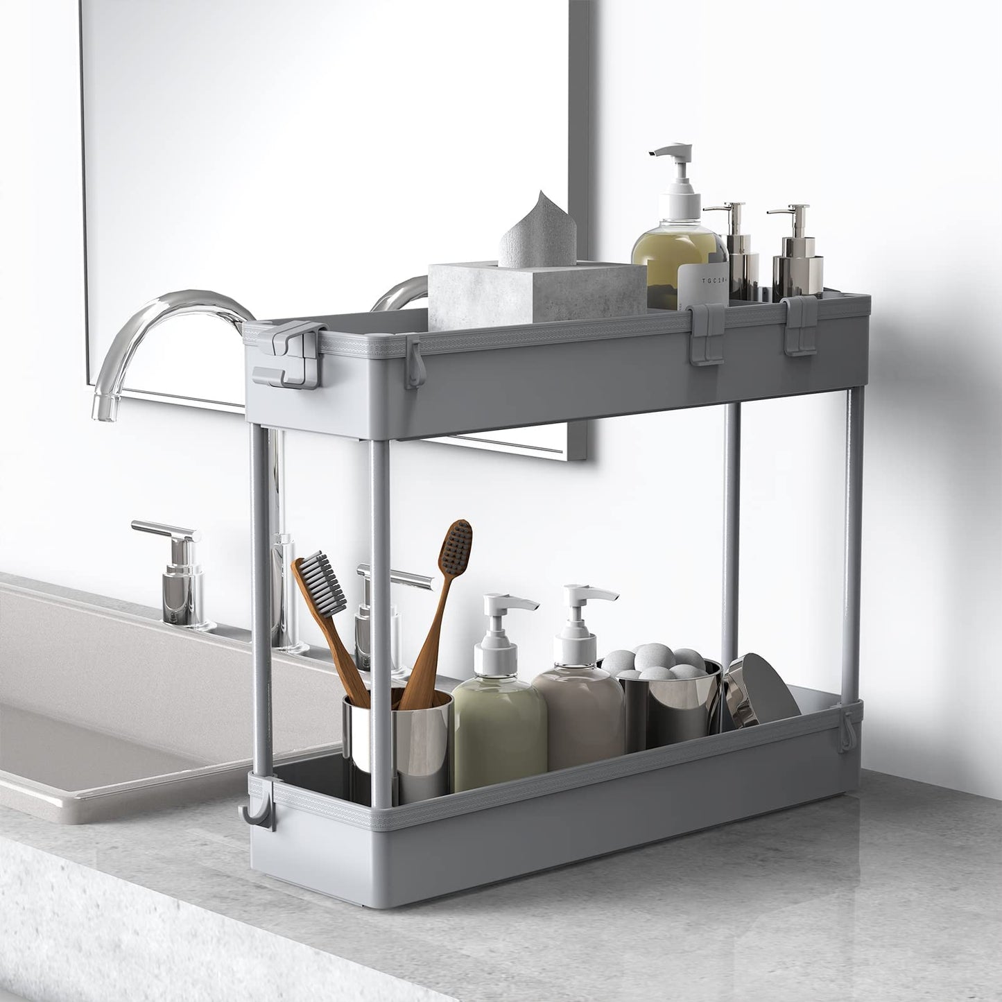 SAKA Slim Storage Cart,4 Tier Bathroom Rolling Utility Cart Storage Organizer Slide Out Cart