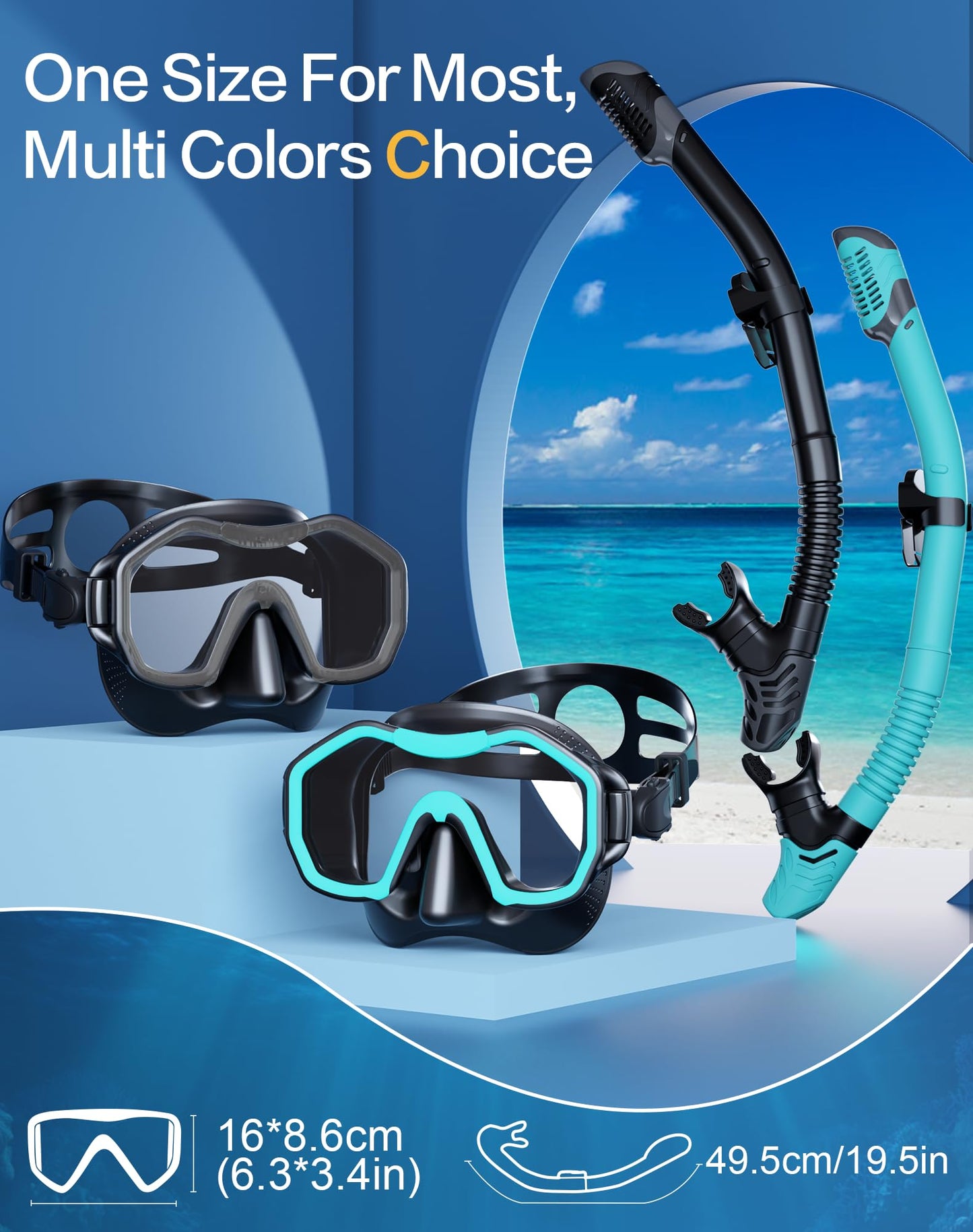 Lealinga Snorkel Set Adults 2Pack, Snorkel Mask Anti-Fog Panoramic View Diving Mask Dry Top Snorkel Kit with Travel Bag Diving Set for Snorkeling
