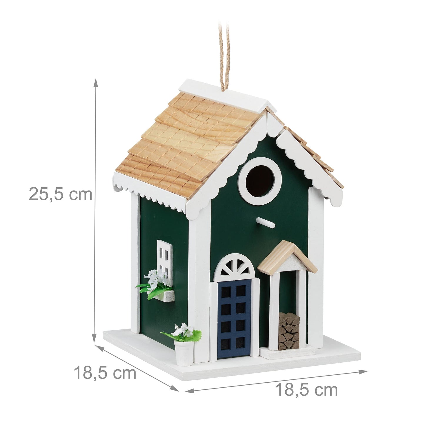 Relaxdays House, Feeding Station for Wild Birds, Hang Up, 18.5x18.5x25.5cm, Wooden Feeder, Colourful, Wood