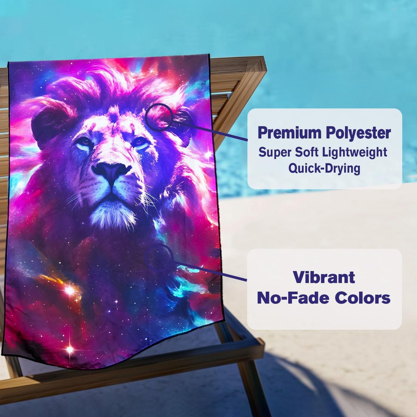Violetpos Starry Lion Beach Towel, Extra Large 180x90 cm 250GSM Microfibre, Sand Free Quick Dry