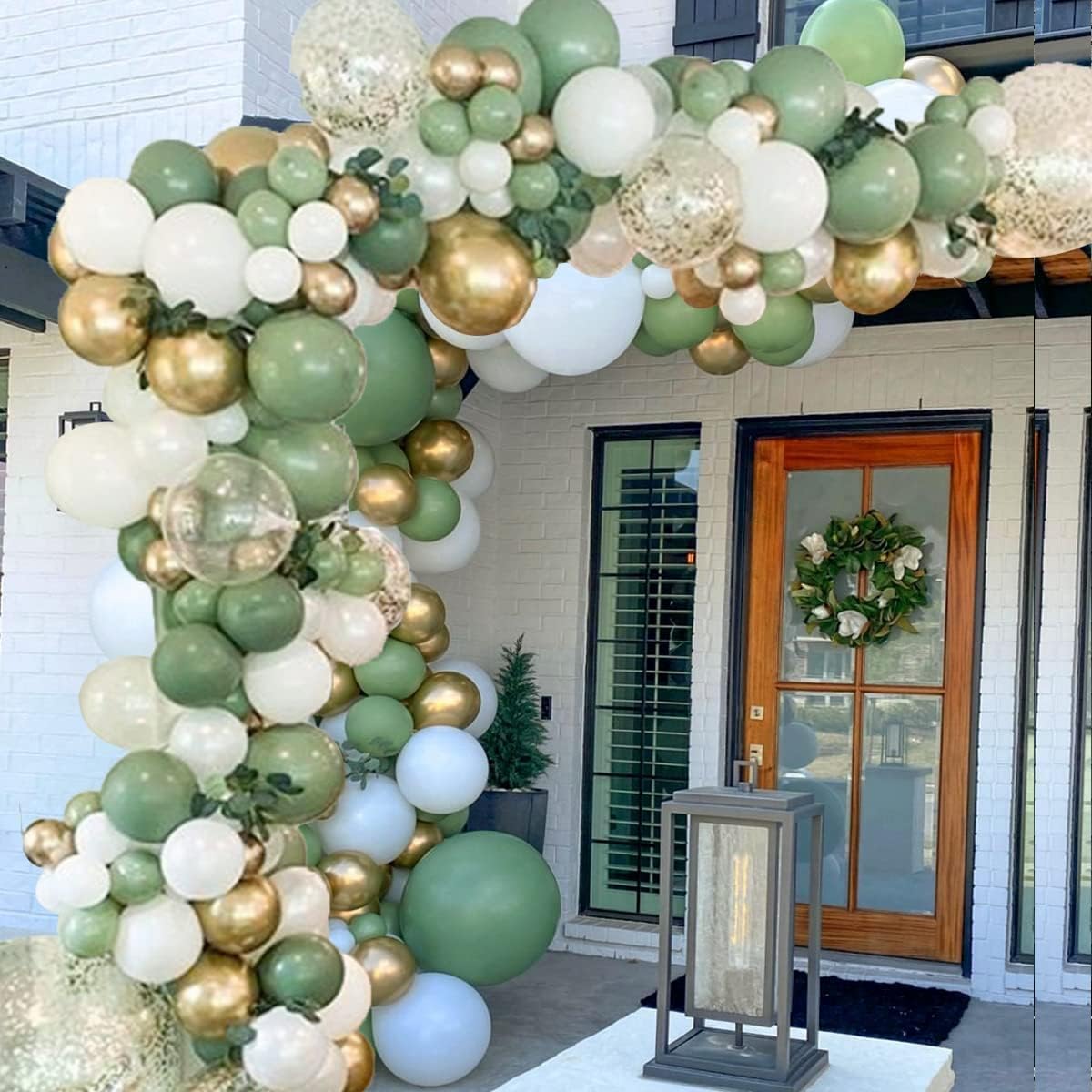 Sage Green Balloon Garland Arch Kit,152Pcs Olive Green Balloons Arch Set with White Latex Balloon Gold Metallic Latex Ballon for Boys Girls Baby