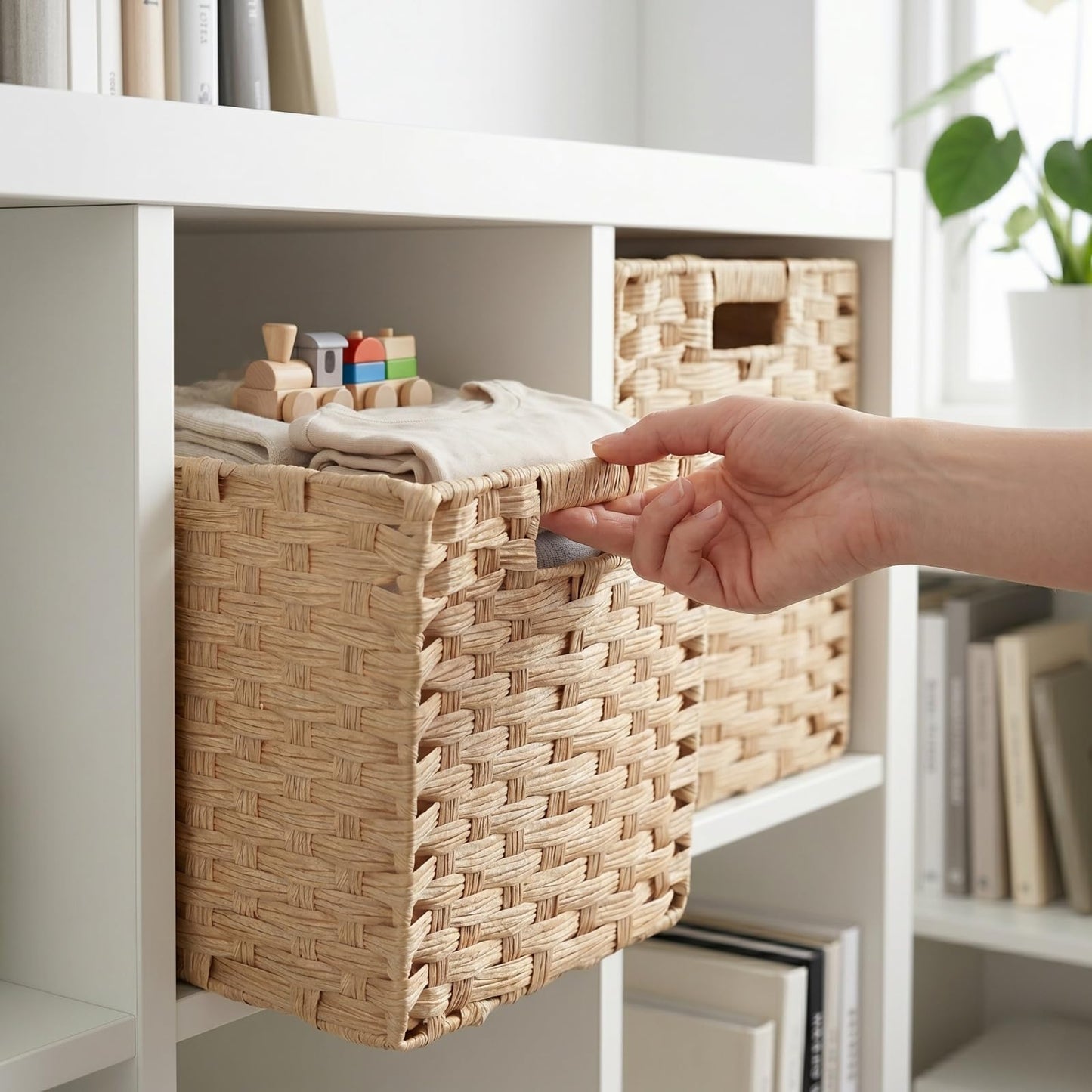 SOCOHOME Cube Storage Box,31x31x31cm Faux Rattan Boxes for Toy Clothes Shelf Nursery Closet Waterproof,Non-Mouldy(Light Beige, 2 Pcs)