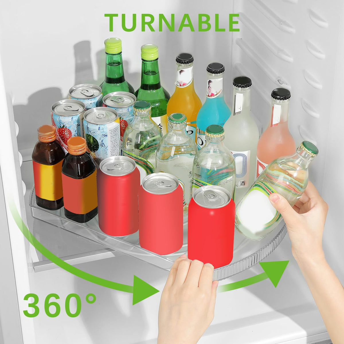 ROWNYEON 2 Pack Lazy Susan Turntable Organiser for Fridge,16.5'' Clear Rectangular Fridge Organisers Storage, Rotating Spice Rack, Fridge Lazy Susan