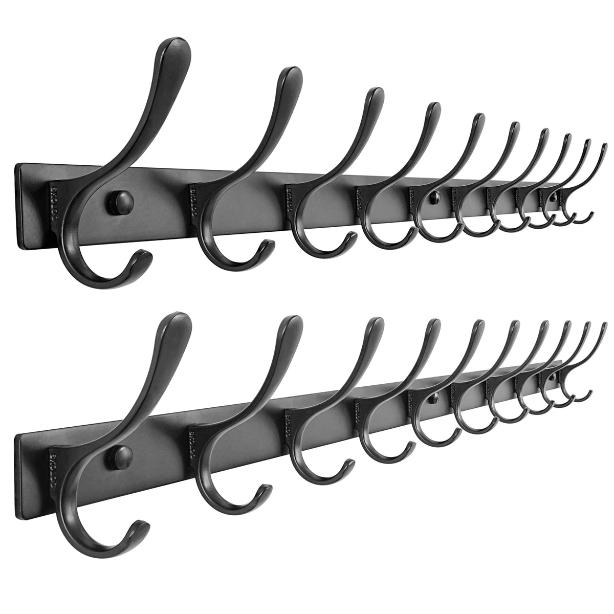 SKOLOO Coat Rack Wall Mounted - 10 Hooks, Pack of 2, Heavy Duty, Stainless Steel, Metal Wall Coat Hanger, Sturdy Wall Hooks for Hanging Coat, Jacket
