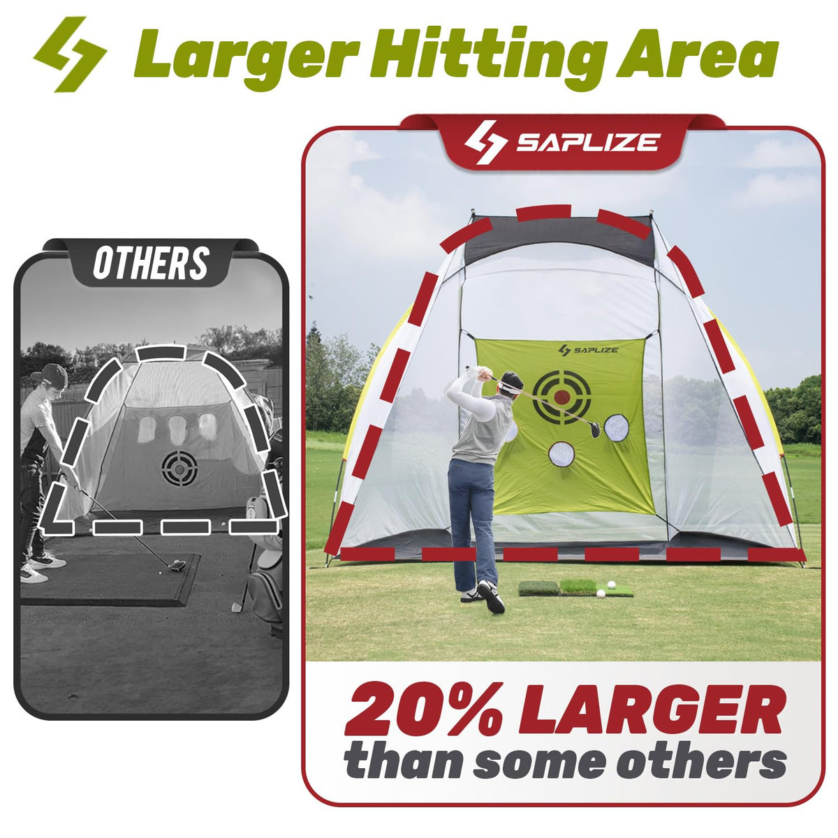 SAPLIZE Large Golf Practice Net, Ultra-Stable Golf Nets for Backyard Driving, Noise-Reducing Target Cloth, 10x7ft Golf Hitting Net with Tri-turf Golf