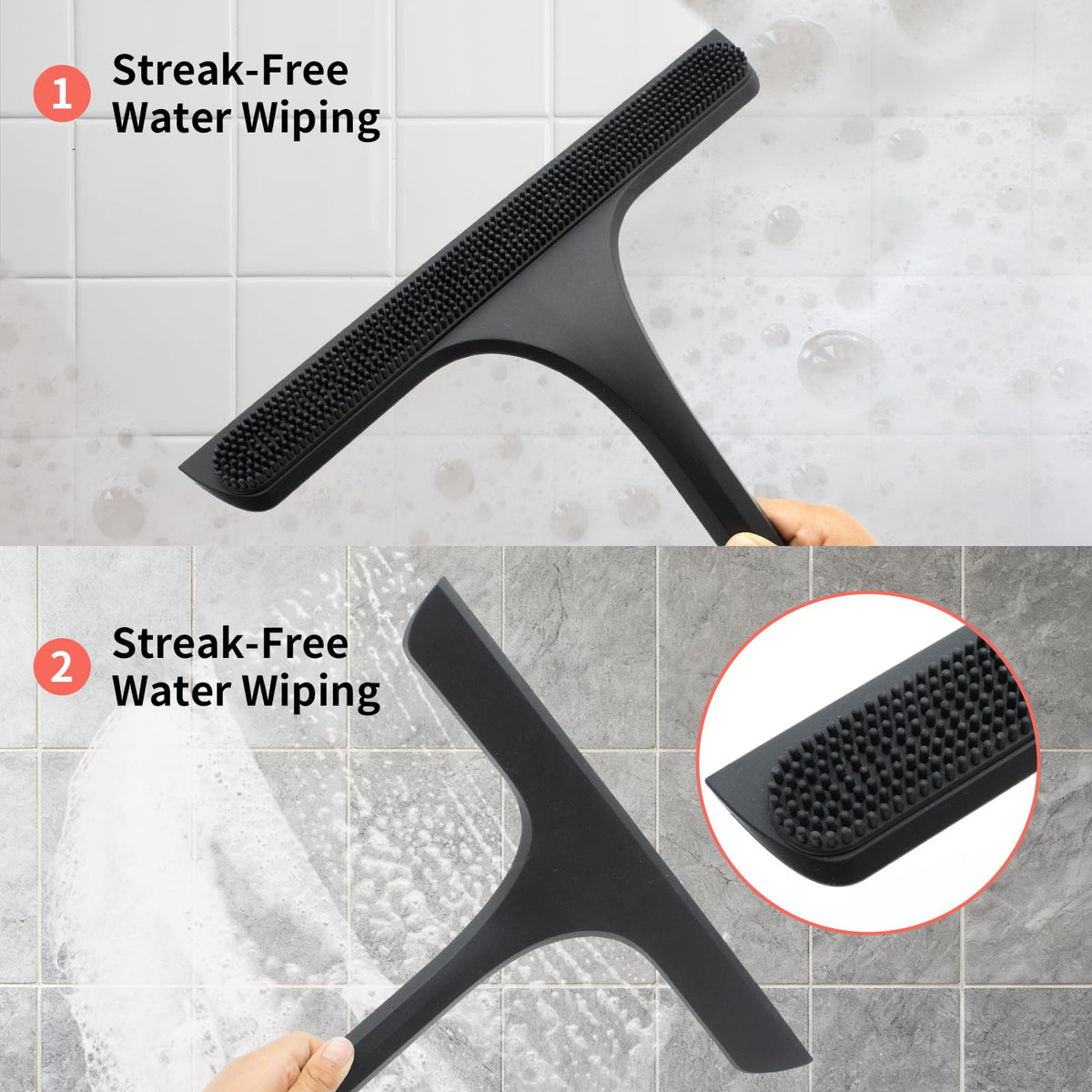Shower Squeegee For Glass Doors With Built-In Hook All-In-One Silicone Squeegee Rubber Screen Wiper For Window Bathroom Cleaner Scraper Showers