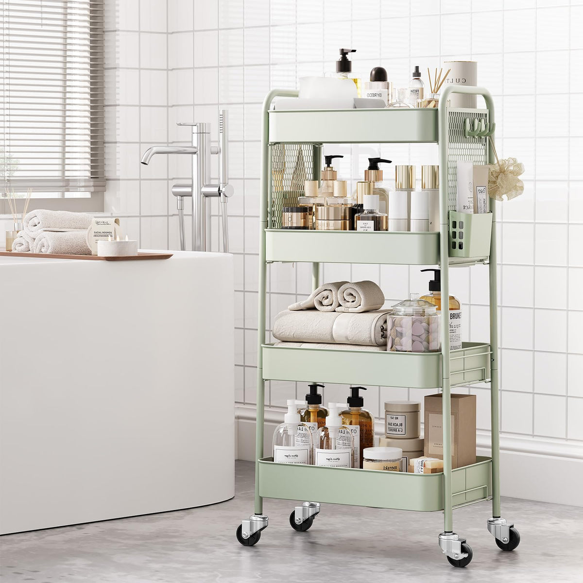 Urackify 4 Tier Storage Trolley on Wheels, Green