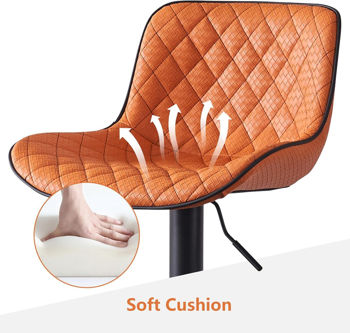YOUTASTE Woven Bar stools Set of 2 Orange PU Leather Upholstered Barstools with High Back Modern Swivel Adjustable Tall Padded Bar Chairs for Kitchen