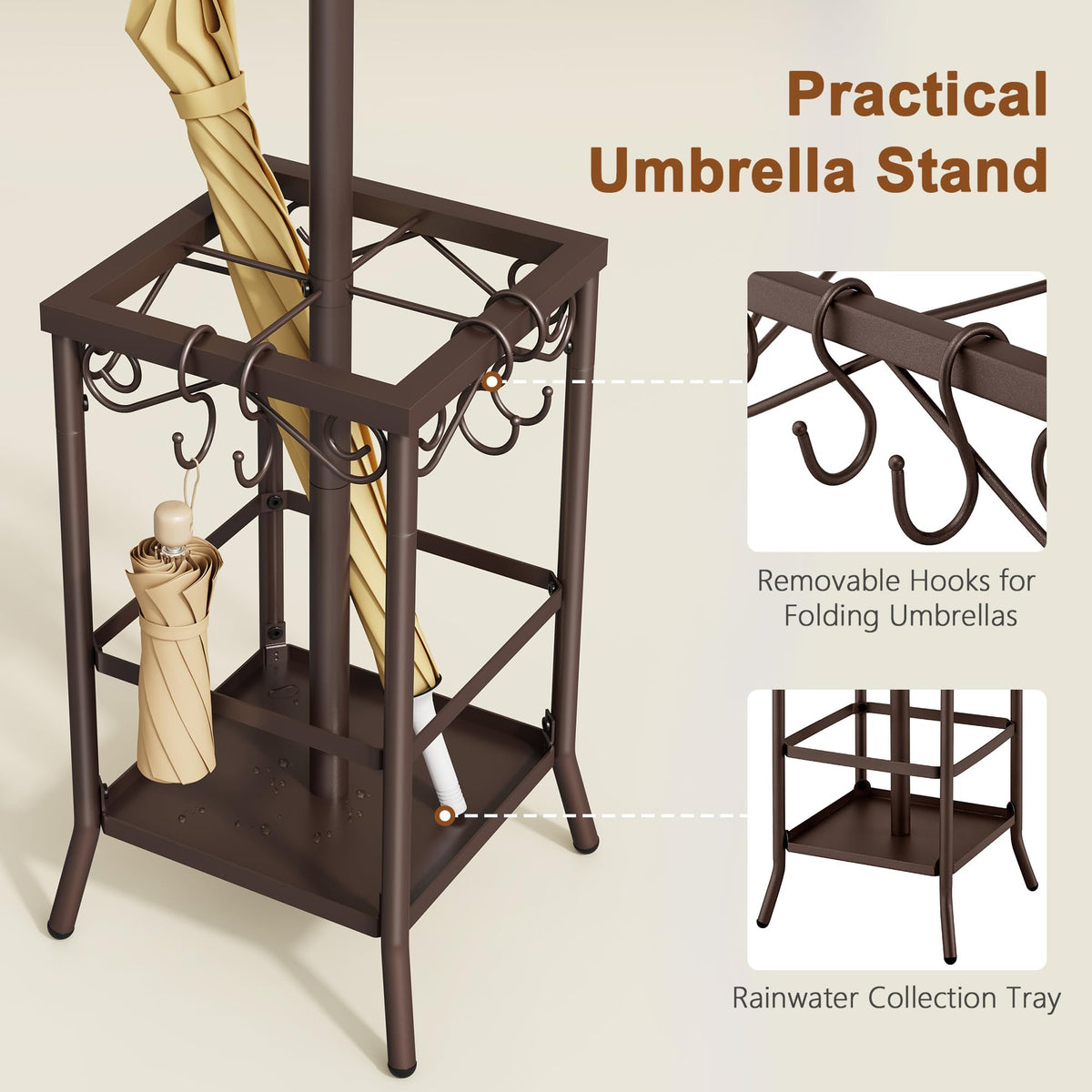 Hoctieon Coat Rack Freestanding, Coat Tree with Umbrella Holder, Metal Coat Rack Stand with 12 Hooks, Standing Coat Hanger Stand