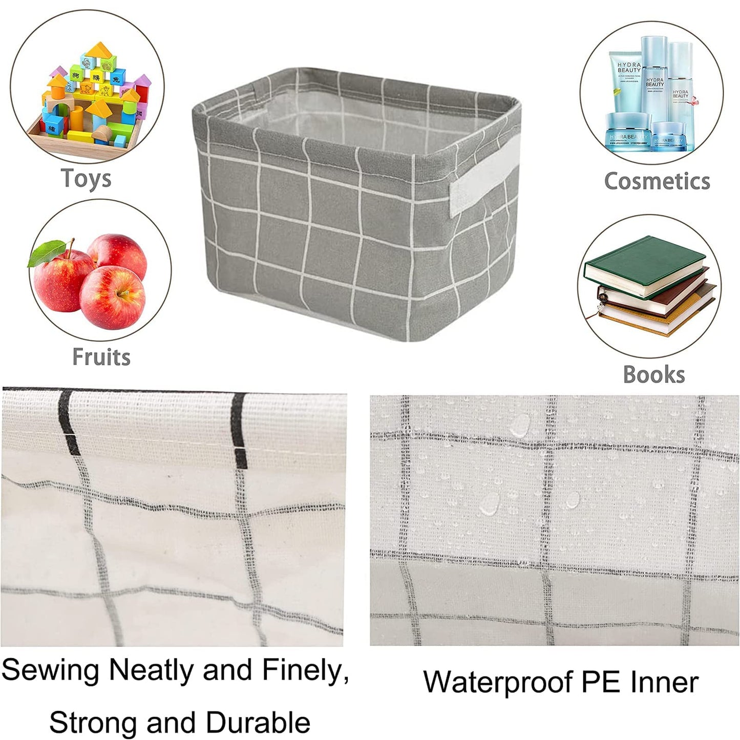JEOPKO 4 Packs Fabric Storage Basket Organizer with Handles, Foldable Waterproof, Small Baskets and Household Square Mini Box, box.