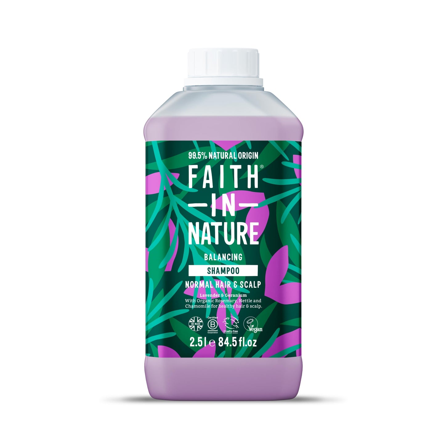 Faith In Nature Natural Lavender & Geranium Shampoo, Balancing for Normal Hair & Scalp, Vegan & Cruelty Free, No SLS, Silcones or Parabens, 2.5L