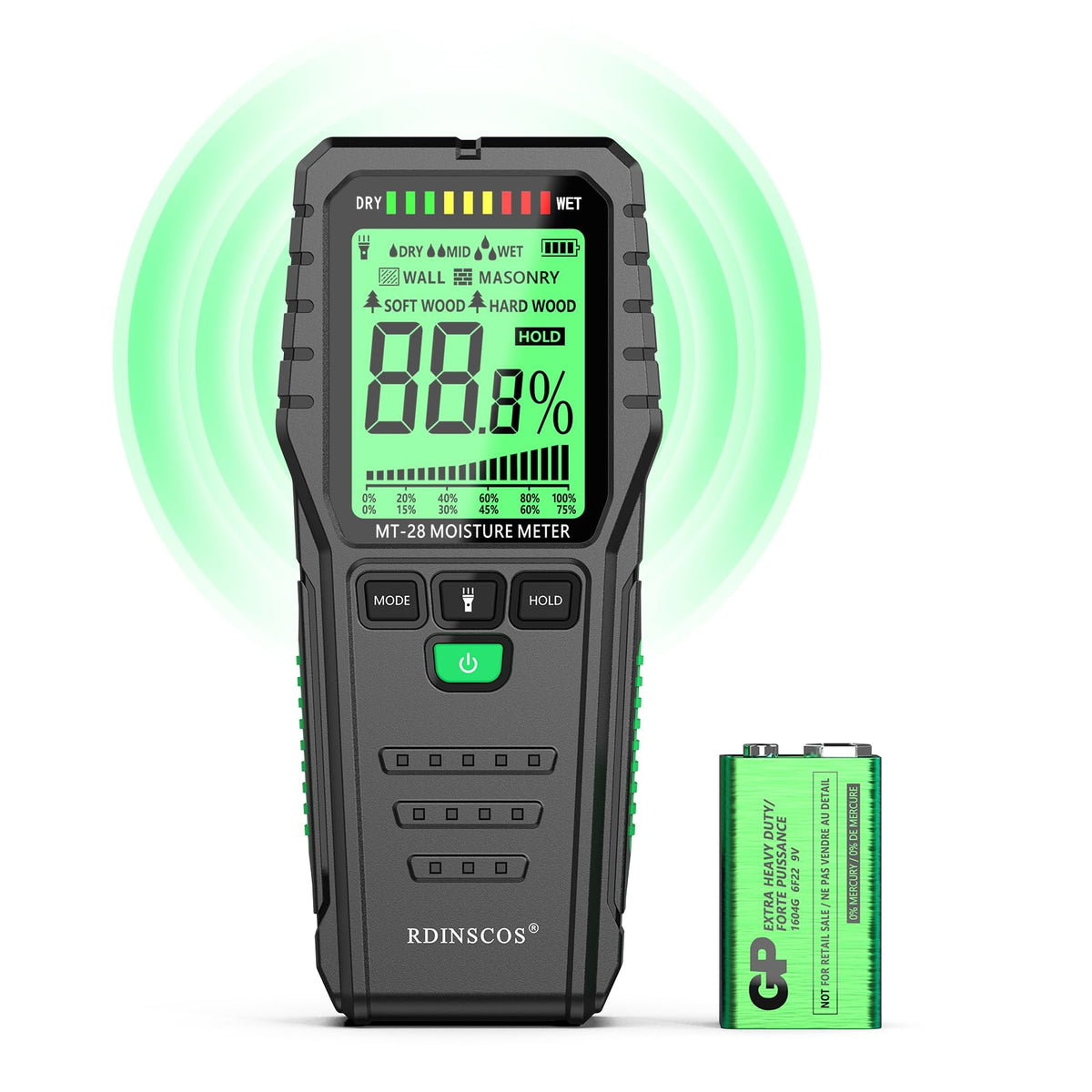 RDINSCOS Pinless Moisture Meter for Walls Non-Destructive Damp Meter with LCD Display Damp Detector for Building Materials, Floors, Firewood, Caravan