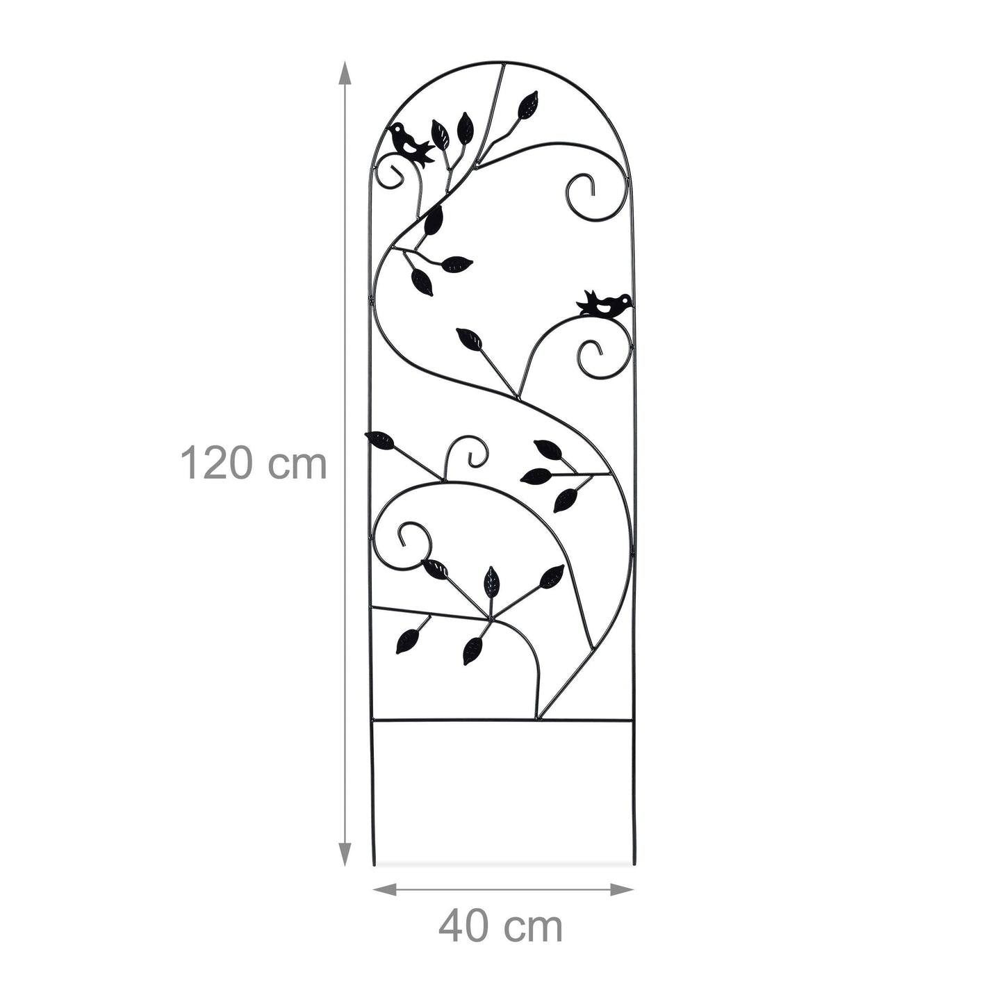 Relaxdays Bird Trellis, Metal Garden Lattice, Climbing Aid for Plants, 120 x 40 cm, Vine Design, Black