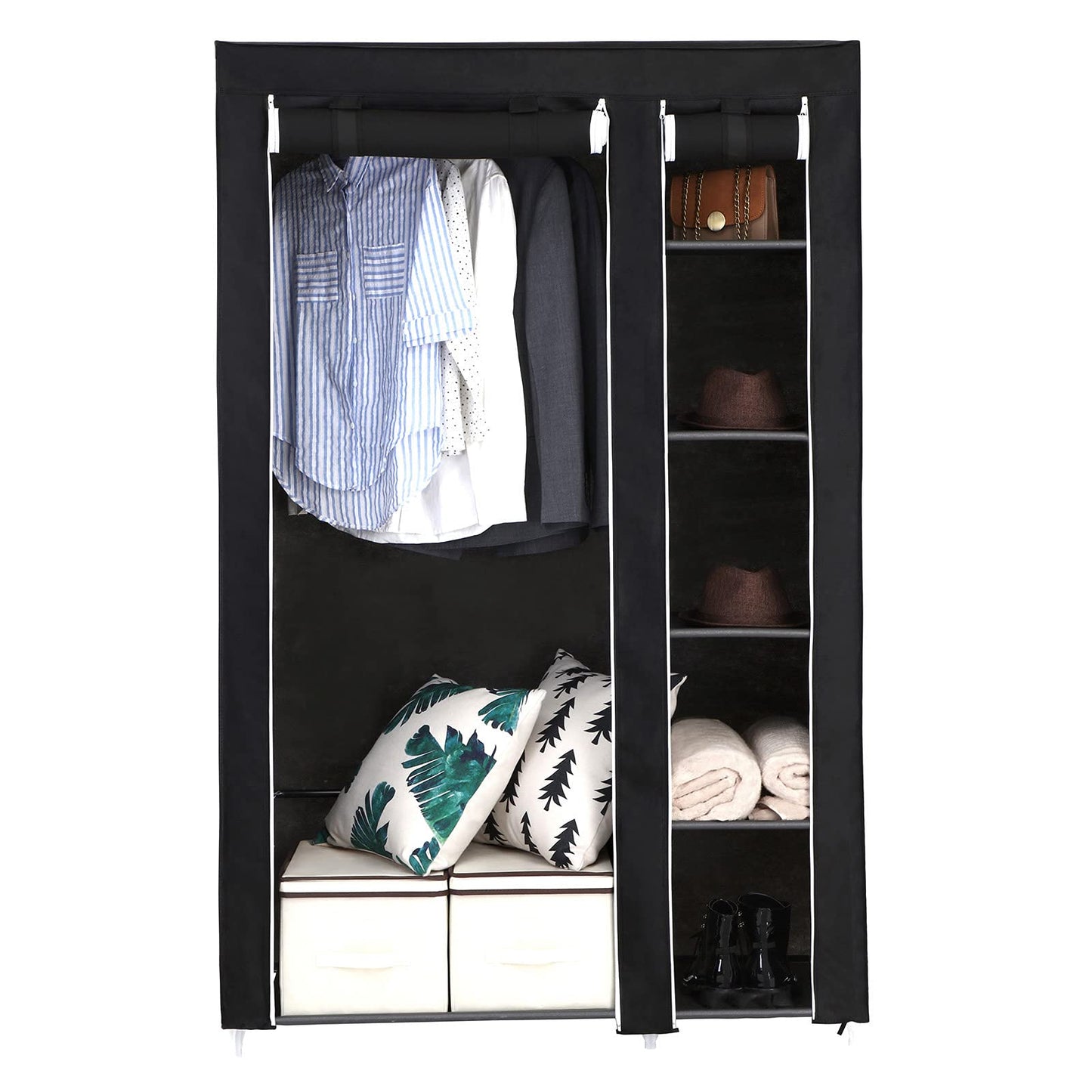 SONGMICS Double Canvas Wardrobe Clothes Storage Organiser Black, 110 x 45 x 175 cm LSF007