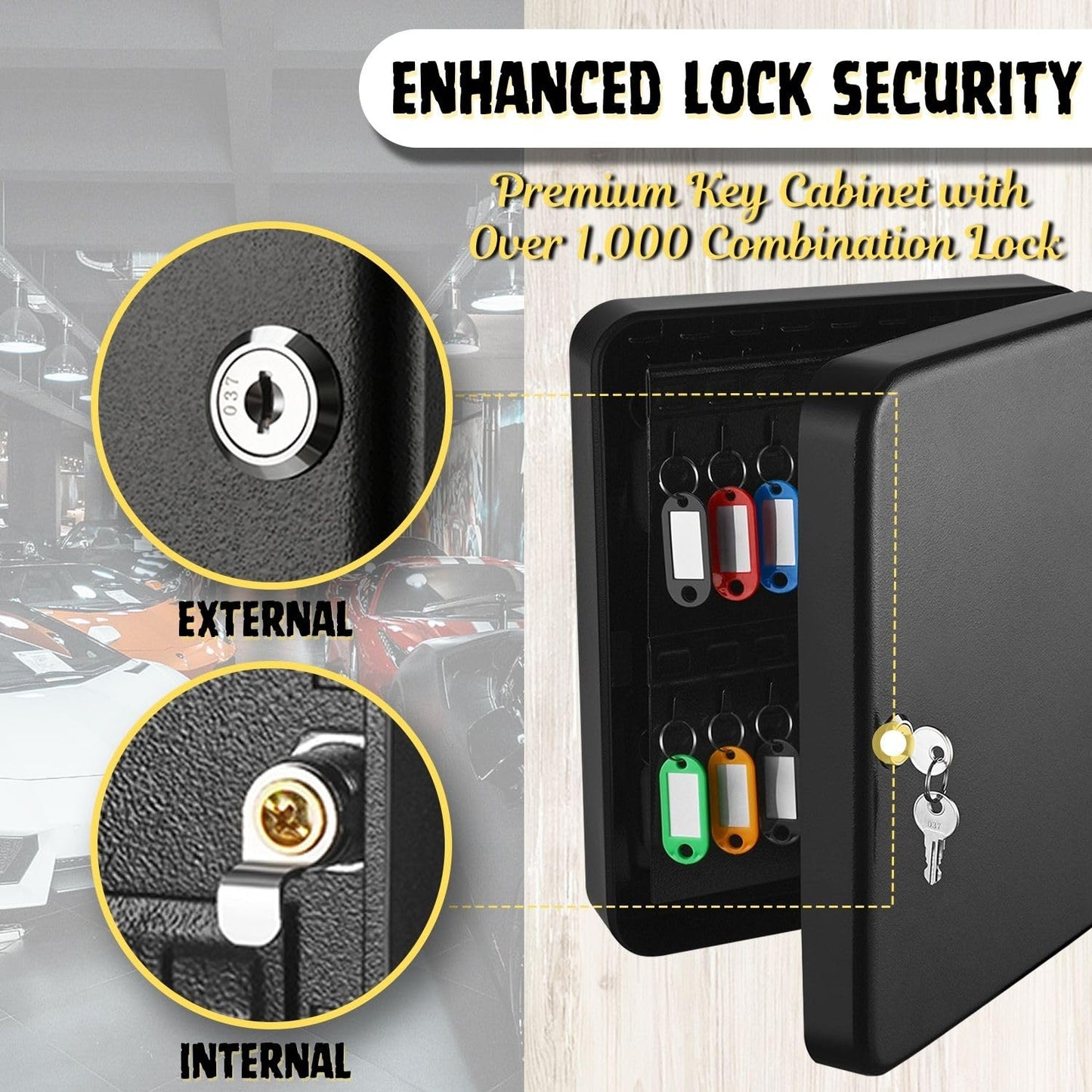 Flexzion Key Cabinet Key Lock Box Wall Mount with 60 Key Holder Organizer Locker Case
