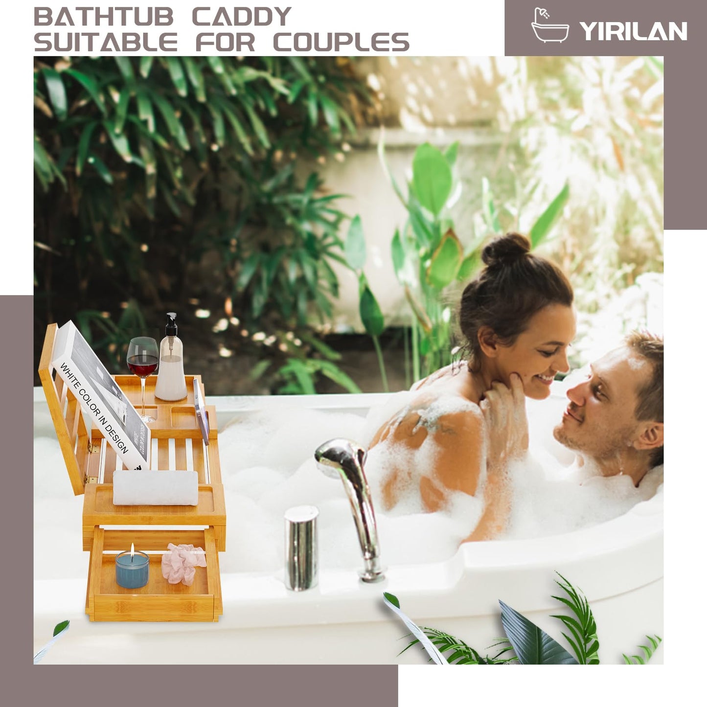 Yirilan Premium Bathtub Tray Caddy, Expandable Bath Tray