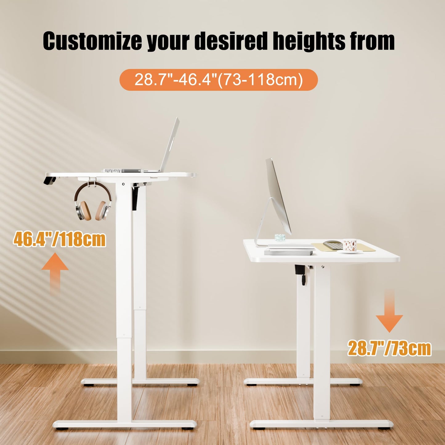 ERGOMAKER Electric Standing Desk 140x60cm, 2 Memory Presets, White