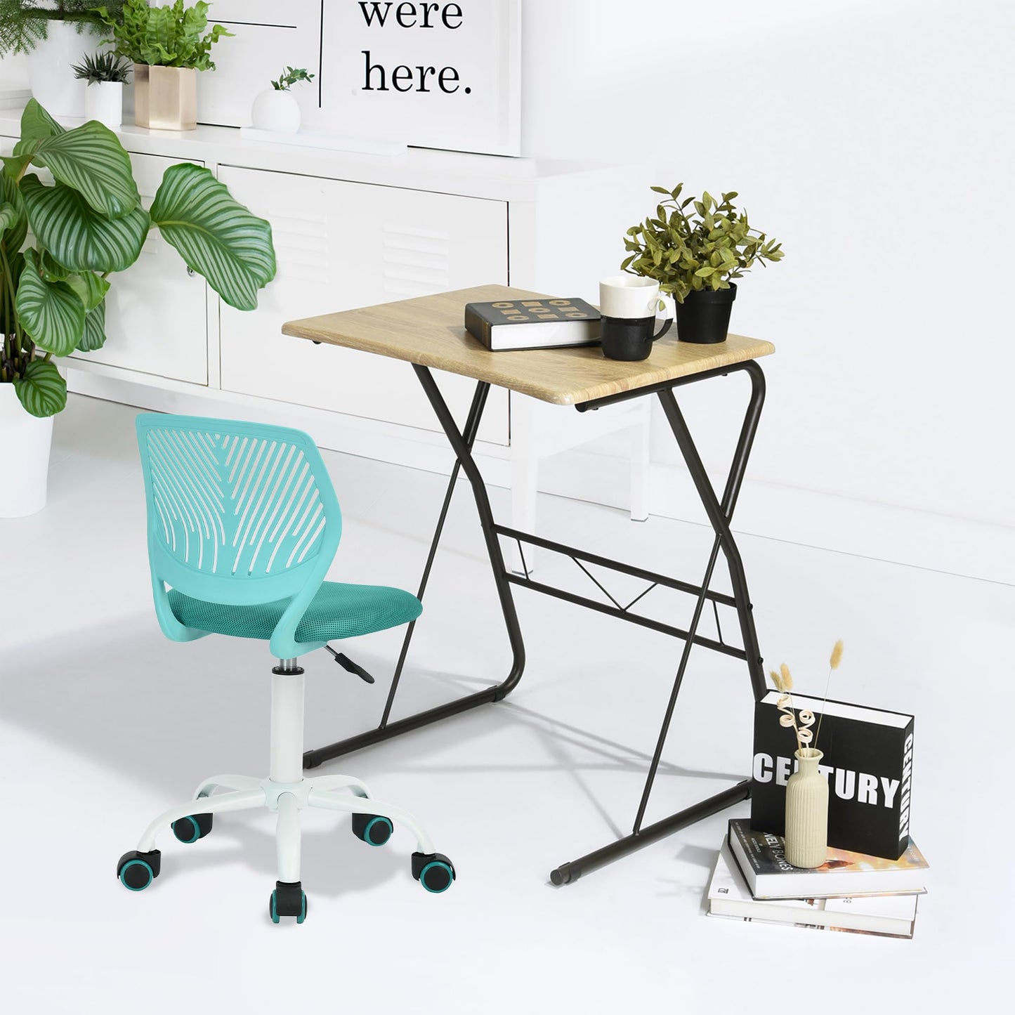 Homy Casa Set of 2 Turquoise Desk Chairs Adjustable Swivel Office Chair Fabric Seat Ergonomic Task Chair without Armrest, Turquoise