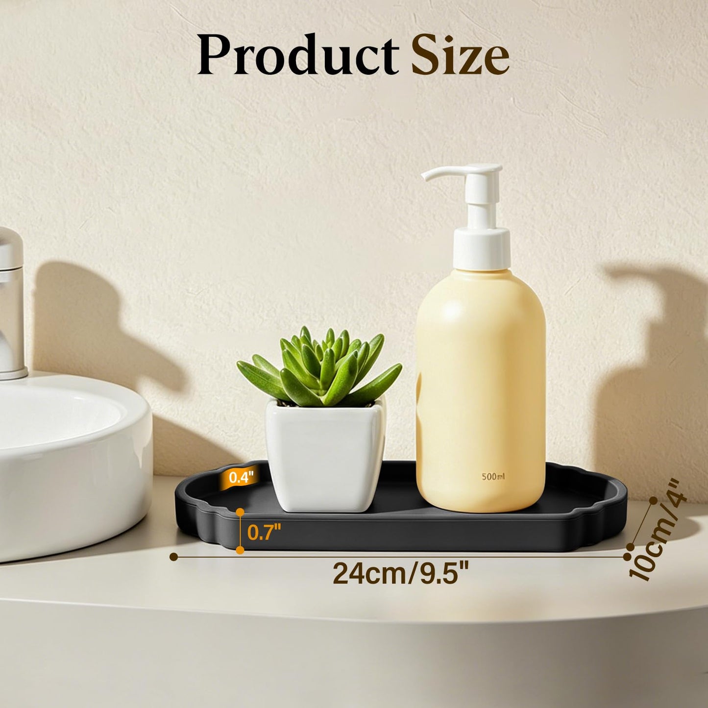Rolcoassuns Silicone Bathroom Tray, 9.5" x 4" Perfume Tray, Black