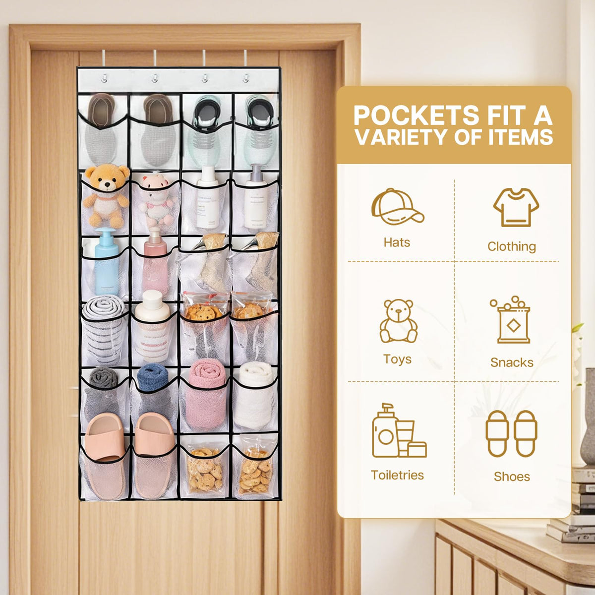 lafo Over Door Shoe Storage, Shoe Organizer with 24 Pockets, Hanging Storage for Closet, Bedroom, Bathroom, 4 Reinforced Hooks
