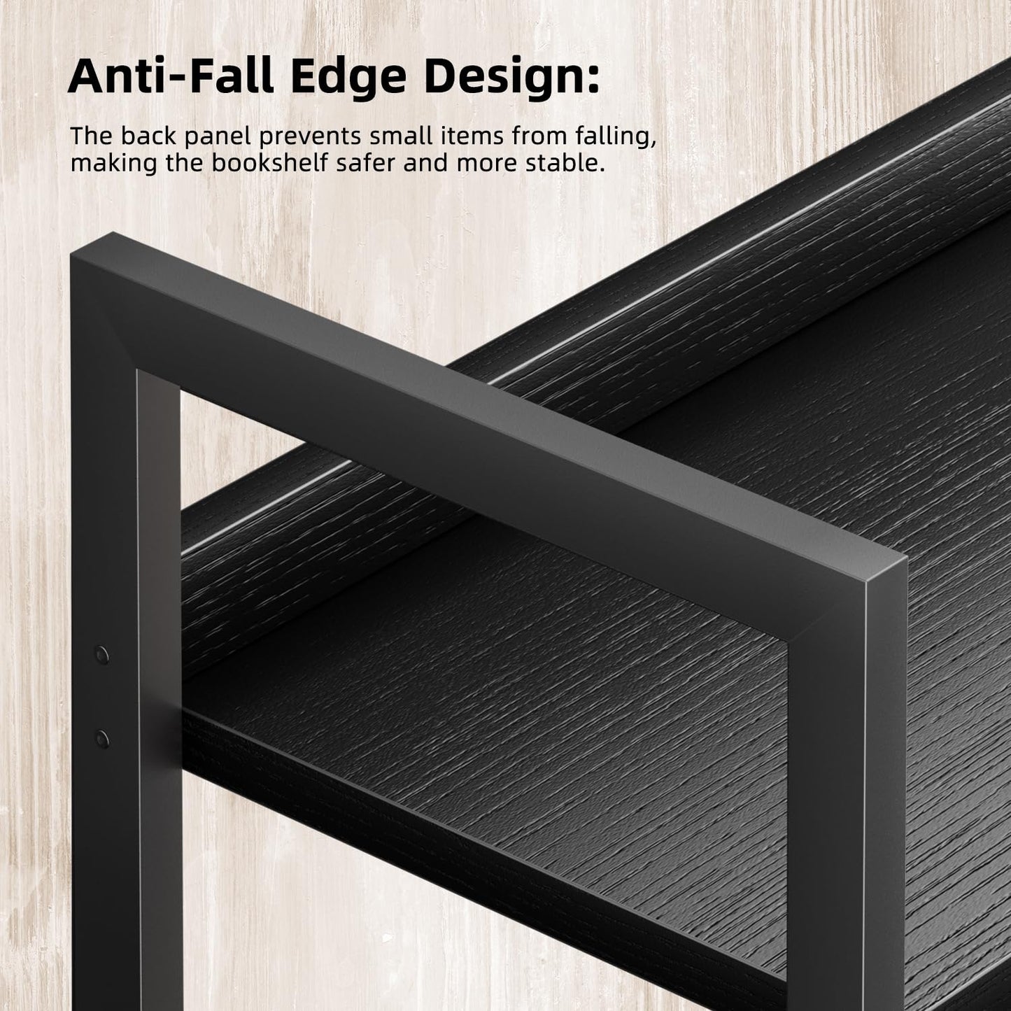 APPOLYN 5 Tier Slim Bookshelf, Bookcase with Backboard, Black