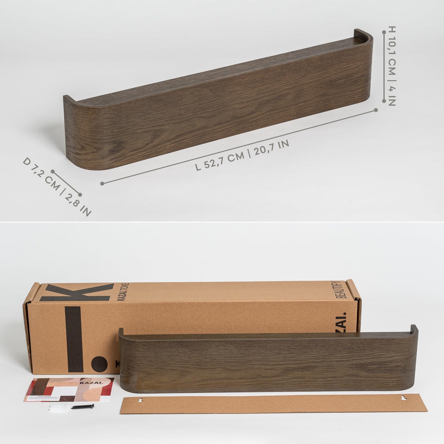 Kazai. Wall-Mounted Coat Rack 'Toke' | Modern Design Coat Rack with Hidden Wall Hooks | Solid Wood Veneer Panel Coat Hanger | Oak, Dark