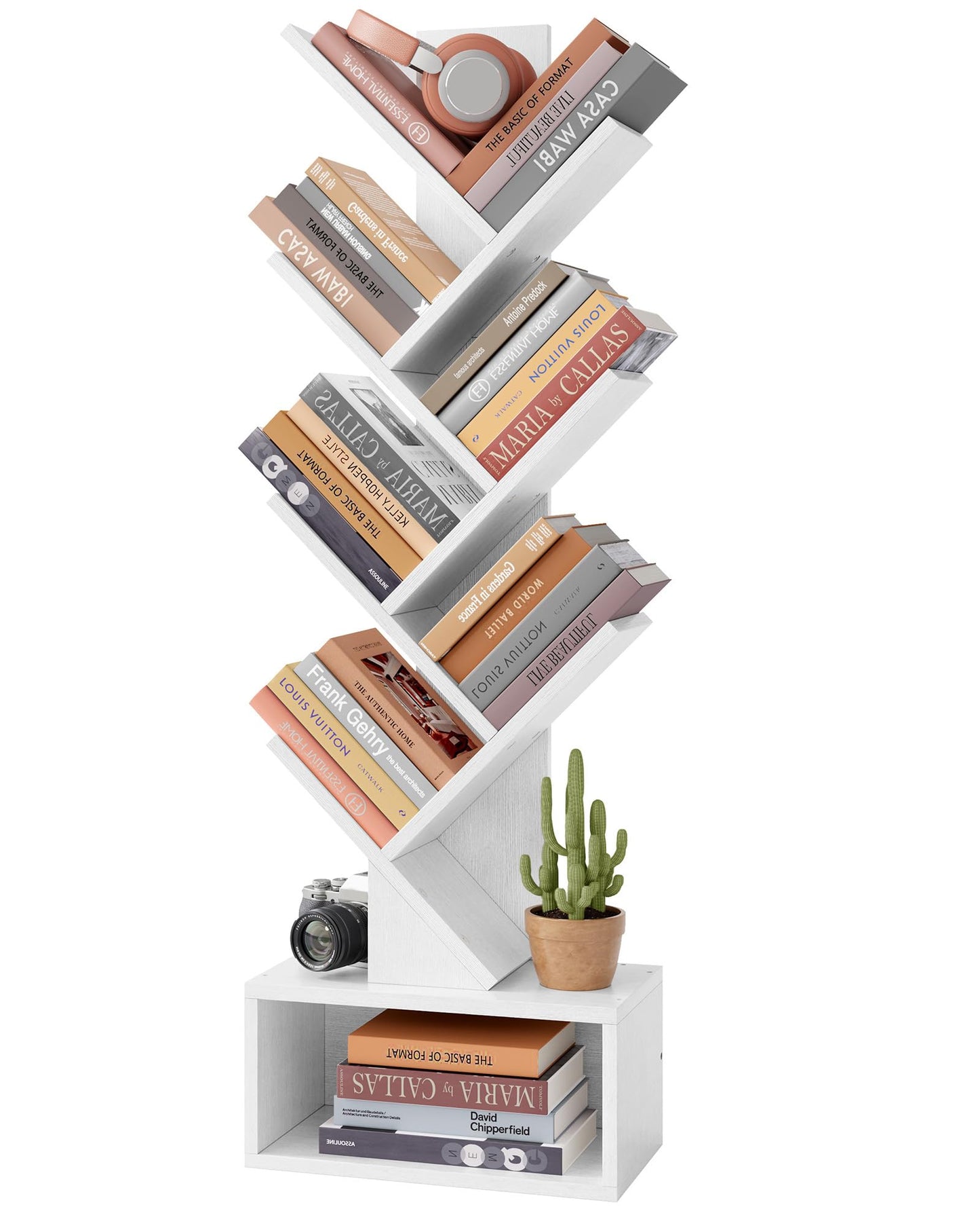 Hoctieon 6 Tier Tree Bookshelf, Tall Bookcase with Drawer, Freestanding Book Shelf, Display Floor Standing Storage Shelf