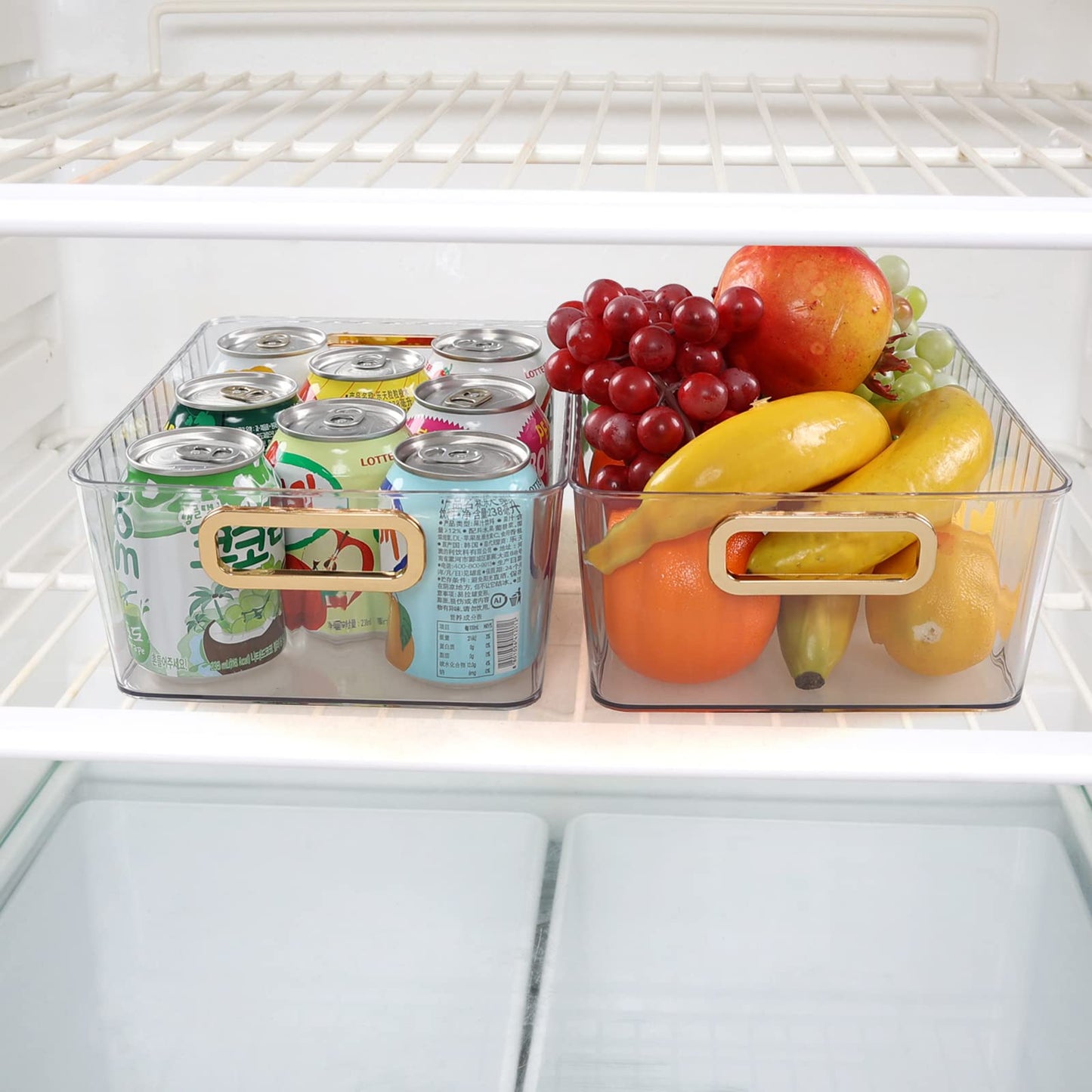 Ortodayes Clear Pantry Organiser Basket Bin, Fridge Organiser with Handles Set of 4