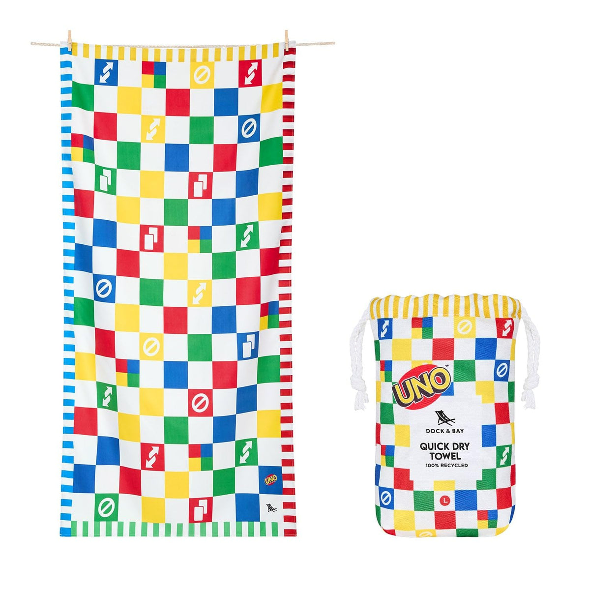 Dock & Bay Beach Towel - Quick Dry, Sand Free - Compact, Lightweight - 100% Recycled - Includes Bag - Uno, Wild Card - Large (160x90cm, 63x35)