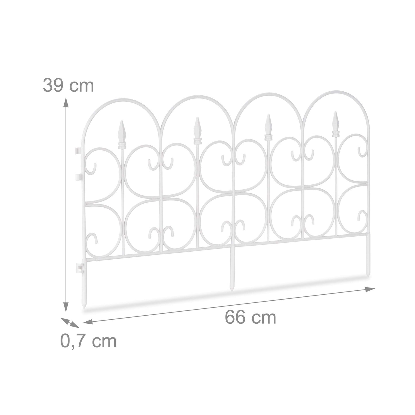 Relaxdays Weatherproof Plastic Flowerbed Fence, 30 cm Tall, Ornate Lawn Enclosure with Spikes, 6-Pc Set, 4m, White