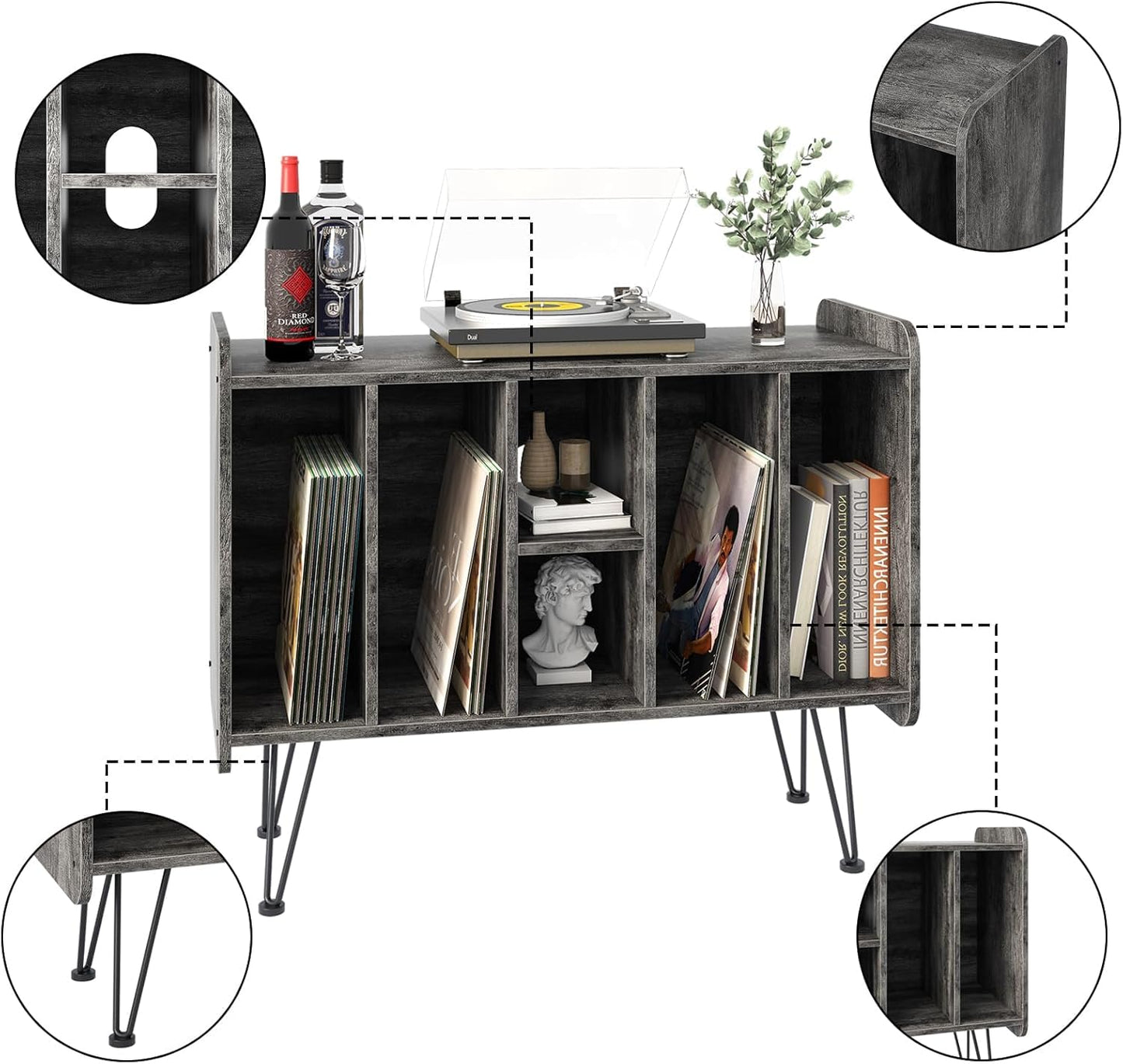 Huhote Record Player Stand, VinylRecord Storage 3 Tier End Table, Turntable Stand for Vinyl Player, RecordPlayer Table Up to 200 Albums