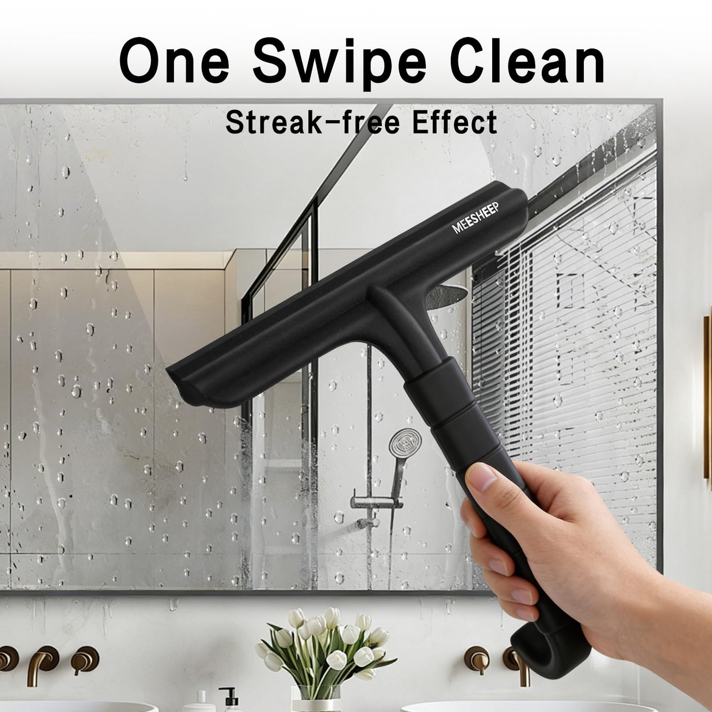 MEESHEEP Shower Squeegee Built-In Integrated Hook, 25 cm, Silicone, Black