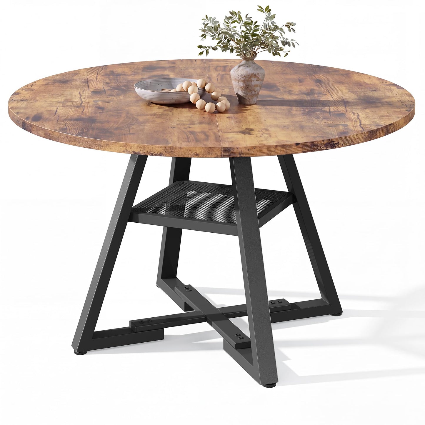 Jocoevol Round Dining Table for 4 People, Circle Dinner Table with Shelves, Space Saving Wood Kitchen & Dining Room Furniture (Vintage, 47 inch
