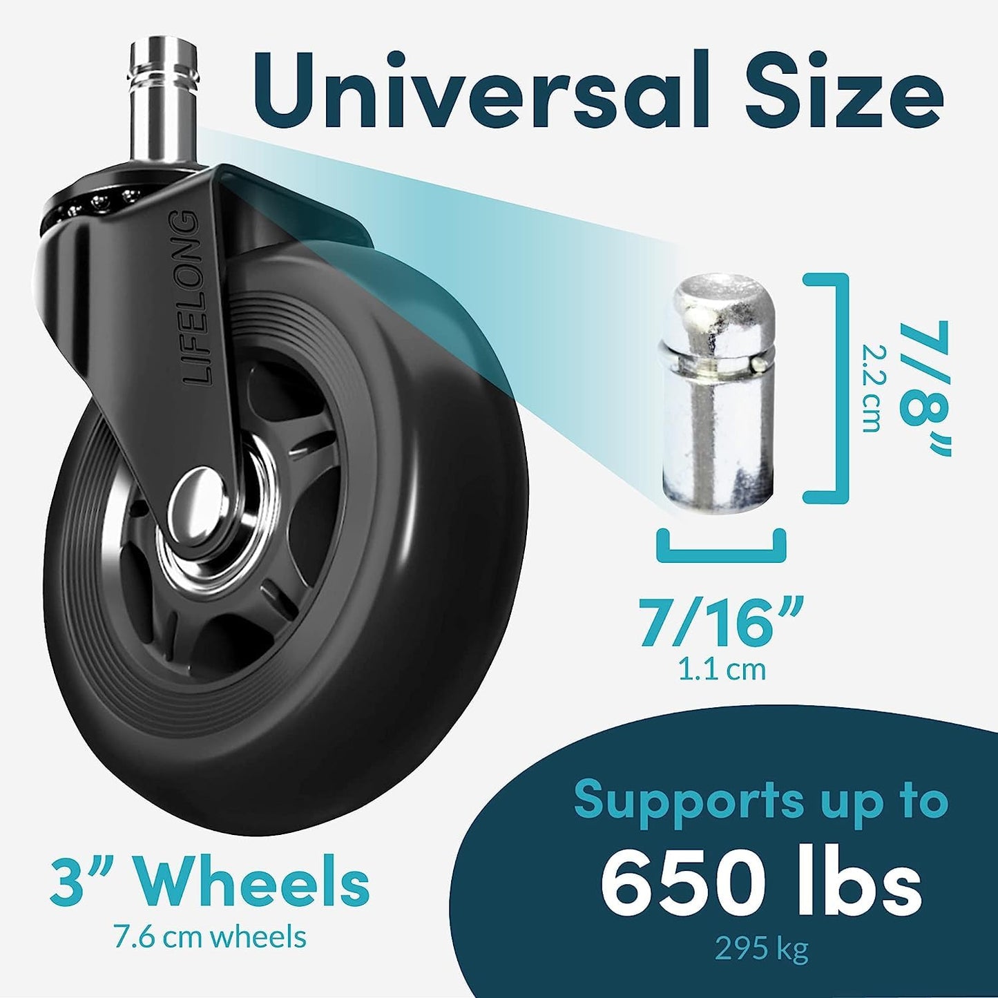 Office Chair Wheels Replacement Rubber Chair casters for Hardwood Floors and Carpet, Set of 5, Heavy Duty Office Chair Desk casters, 11x22mm, Black
