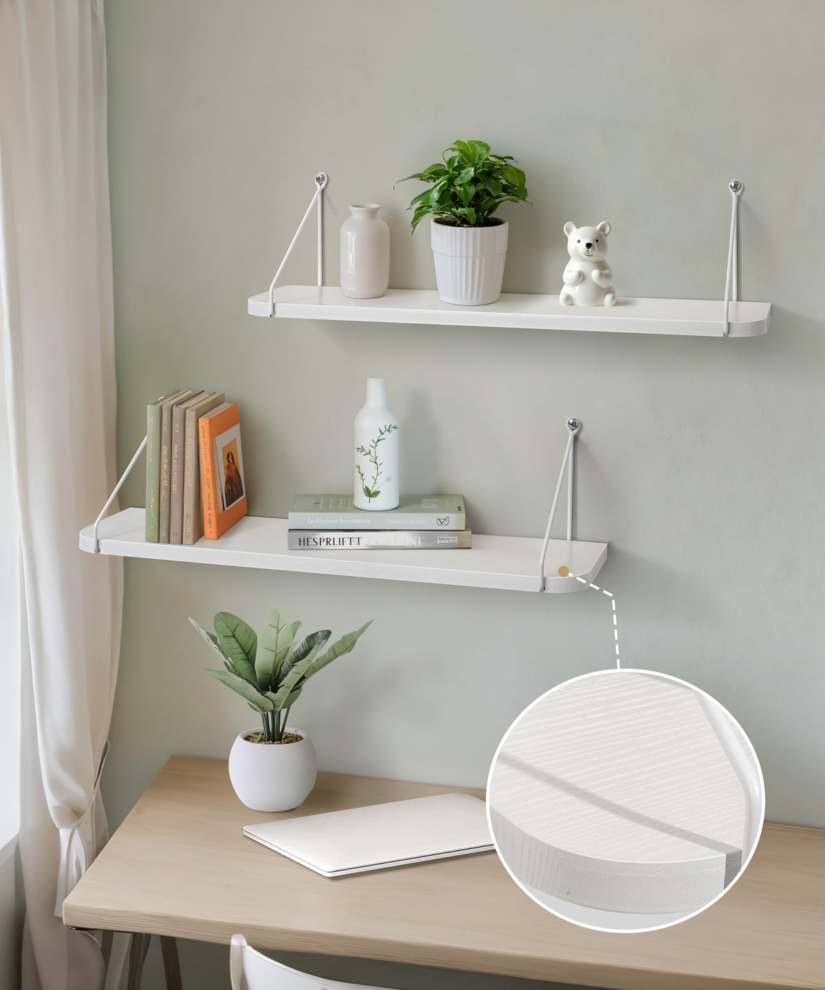 Afuly White Floating Shelves 24 Inch for Bathroom Bedroom Kitchen Storage Organiser Modern Decorations Accessories Display for Living Room Office Home