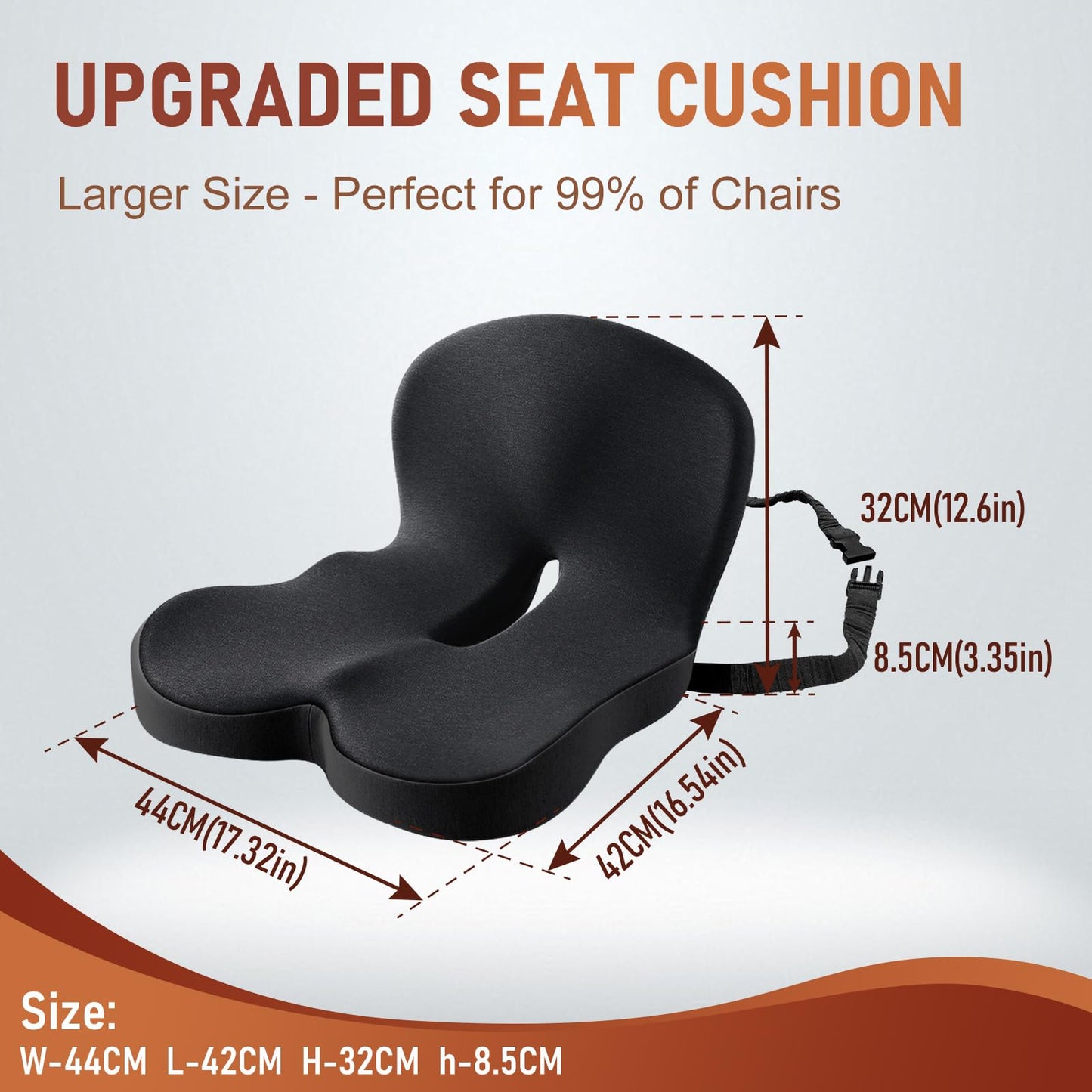 Memory Foam Seat Cushion, Office Chair Cushions with Adjustable Strap, Ergonomic Back Lumbar Support for Long Drives