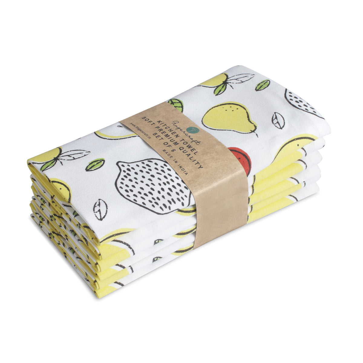 FINGERCRAFT Kitchen Dish Towels, 100% Natural Cotton, Set of 6 Multi-Purpose Kitchen Towels, Very Soft, Highly Absorbent