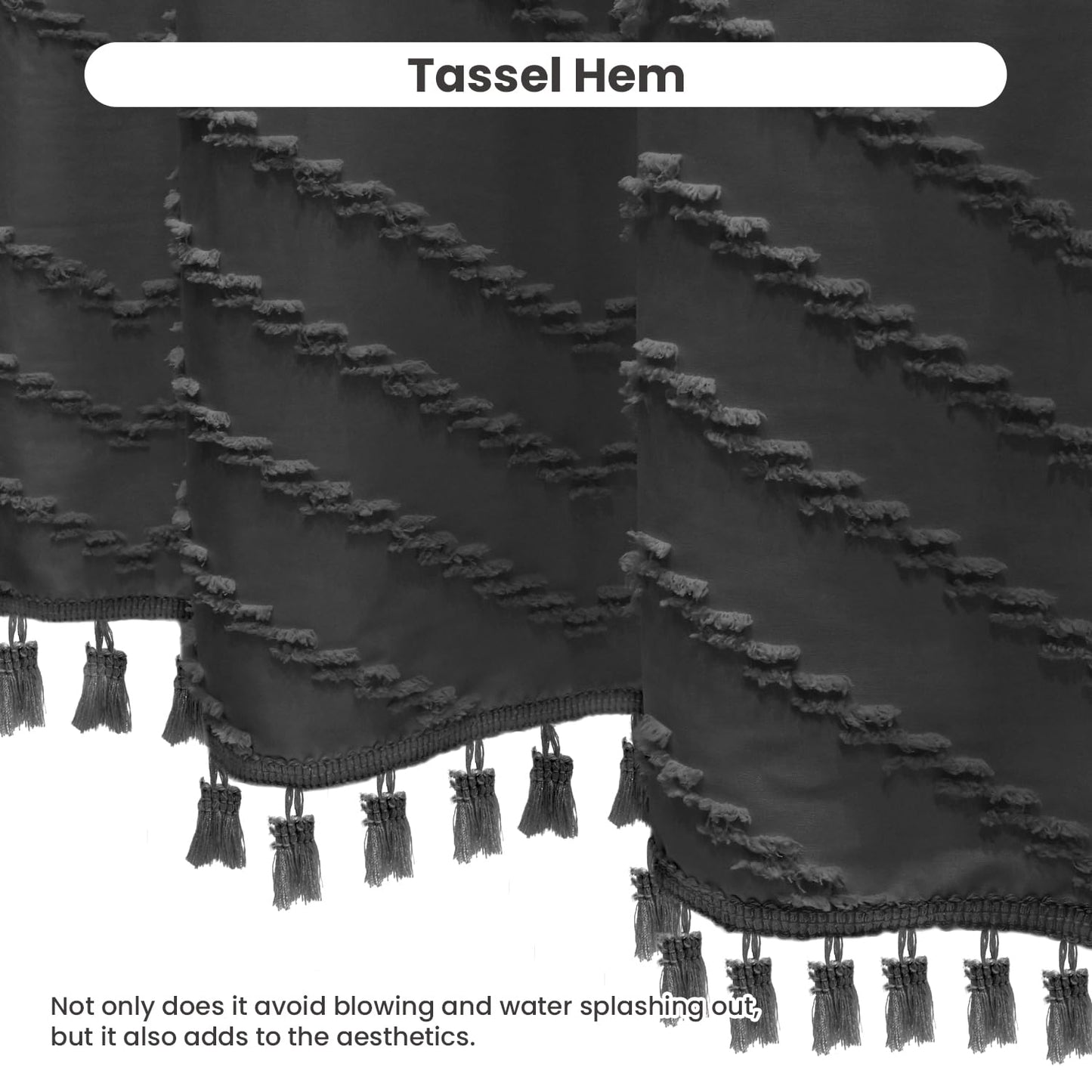 Inhousolu Boho Woven Fabric Shower Curtain, Tufted Textured Chevron Striped Tassel, Modern Farmhouse Cloth