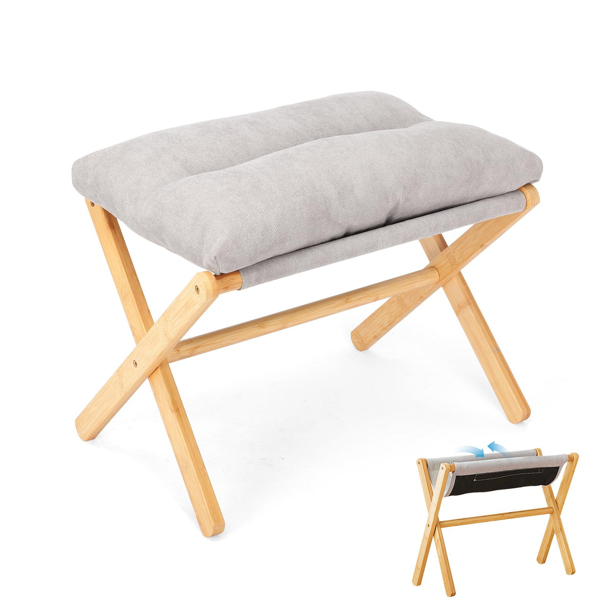 Nisorpa Foldable Foot Rest Stool Folding Footrest for Sofa Ottomans, Bamboo Footrest Soft Padded Cushioned Foot Ottoman Portable Leg Rest for Sofa