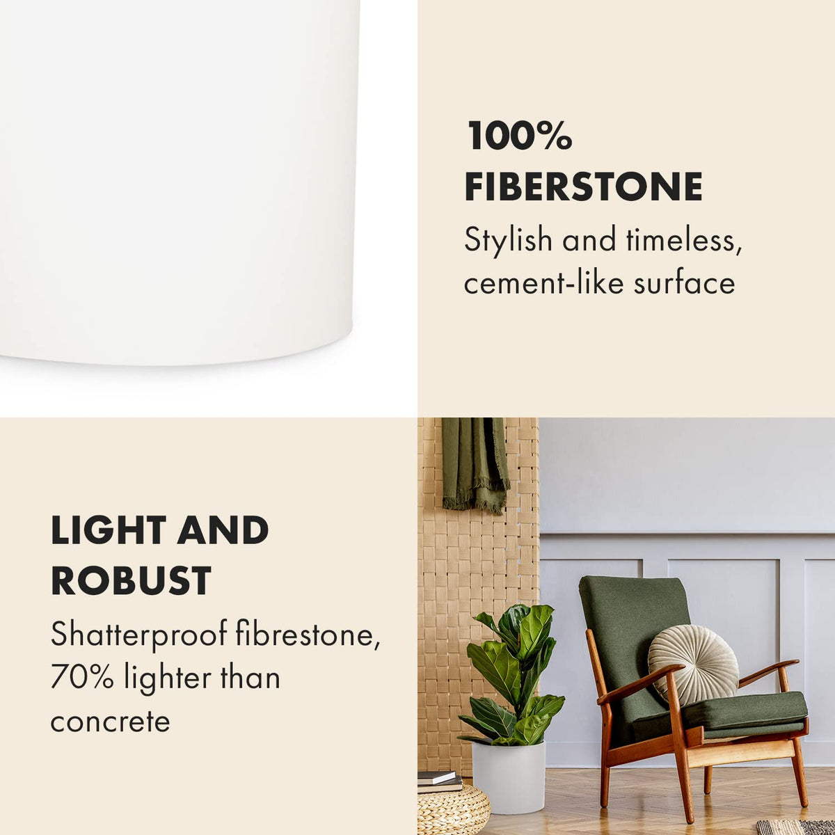 Fox & Fern Plant Pot, Large Plant Pots for Indoor & Outdoor, UV & Frost Resistant Plant Vase with Drainage Plug, Fiberstone, Large Indoor Pots for