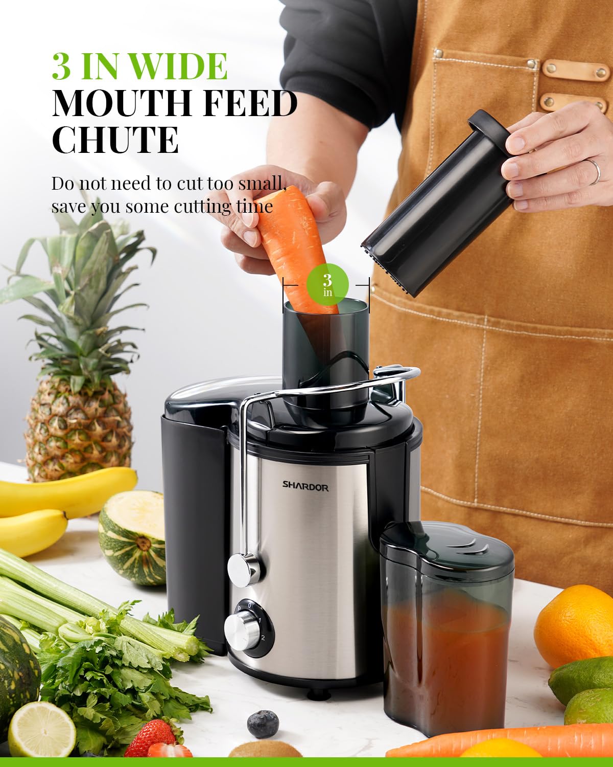 SHARDOR Juicer Machines, 800W Juicers with 3 Speed Control for Fruit and Vegetables,Higher Juice Yield Extractor Machine, Stainless Steel Centrifugal