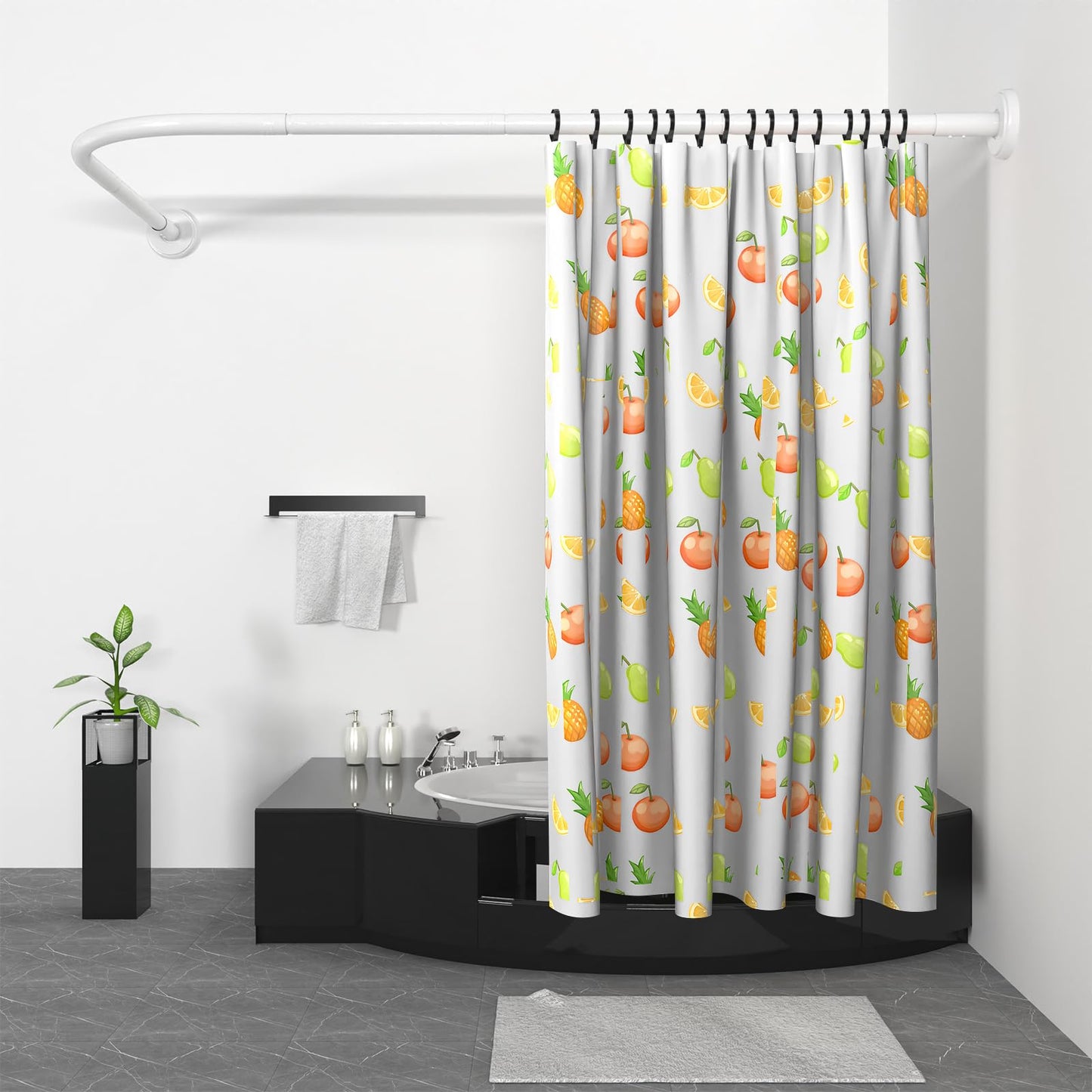 Misounda Shower Curtain Rail Rod L Shape, Adjustable Shower Curtain Rail 122-190 cm, Stainless Steel Curved Shower Rail,Shower Pole with Stainless