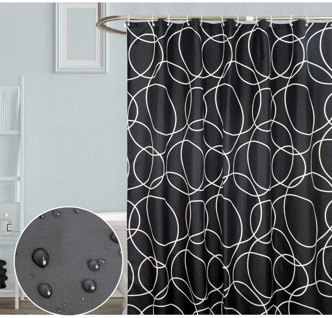 Tennove Shower Curtain 280 x 200cm Mildew Resistant Geometric Thick Polyester Fabric Black Bathroom Shower Curtain Waterproof Washable Bath Curtain