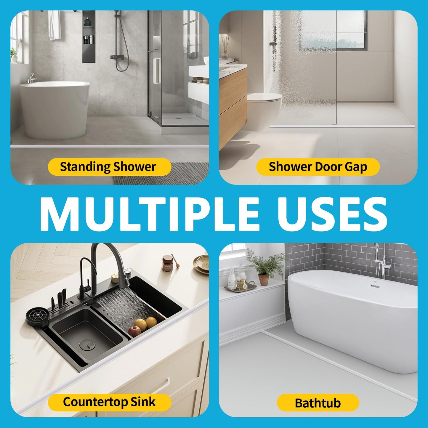 DLYYPLUS 67"/1.7M Wet Room Floor Barrier Self-Adhesive Silicone Shower Threshold Water Dam Keeps Water Inside Threshold Dry and Wet Separation