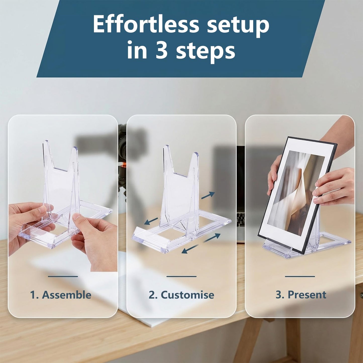 huoanpo 10PCS Plate Stand & Acrylic Display Stand, Adjustable Clear Set