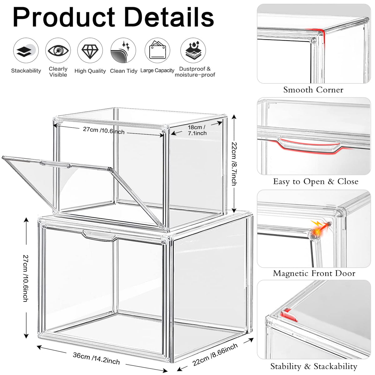 LINYAPRY Set of 4 Plastic Purse Storage Organizer for Closet, Acrylic Display Case for Purse and Handbag, Stackable Storage Boxes Organizer with