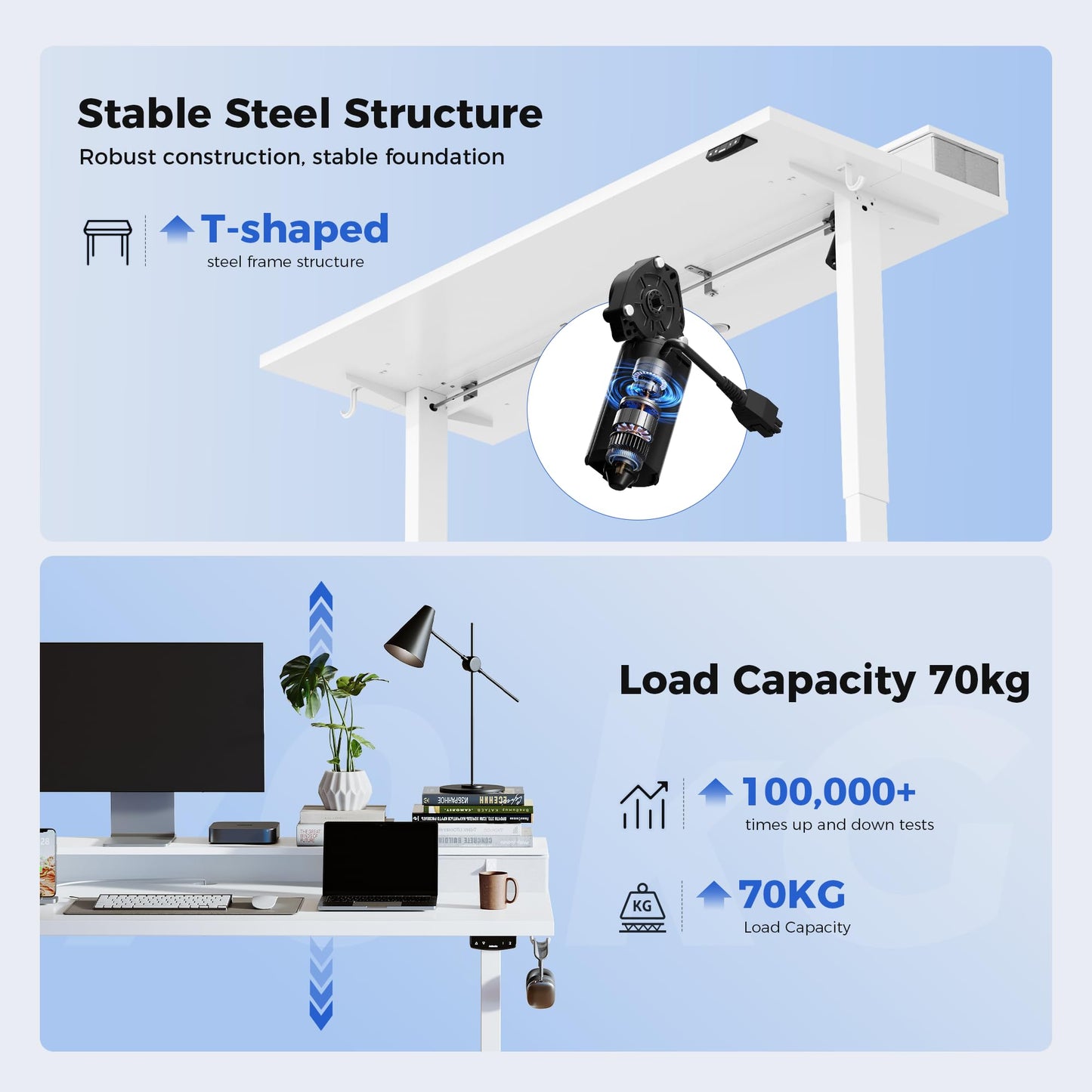 Agilestic Electric Adjustable Height Desk, with 2 Fabric Drawers, 140x60cm