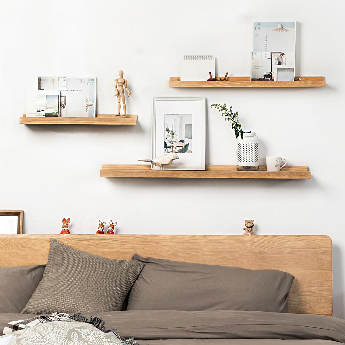 OAKERLAND Wooden Floating Shelves for Wall, 36inch Oak Picture Ledge Shelf 36inch Wall Mounted Solid Oak Display Shelf for Home,Office,Bedroom,Living