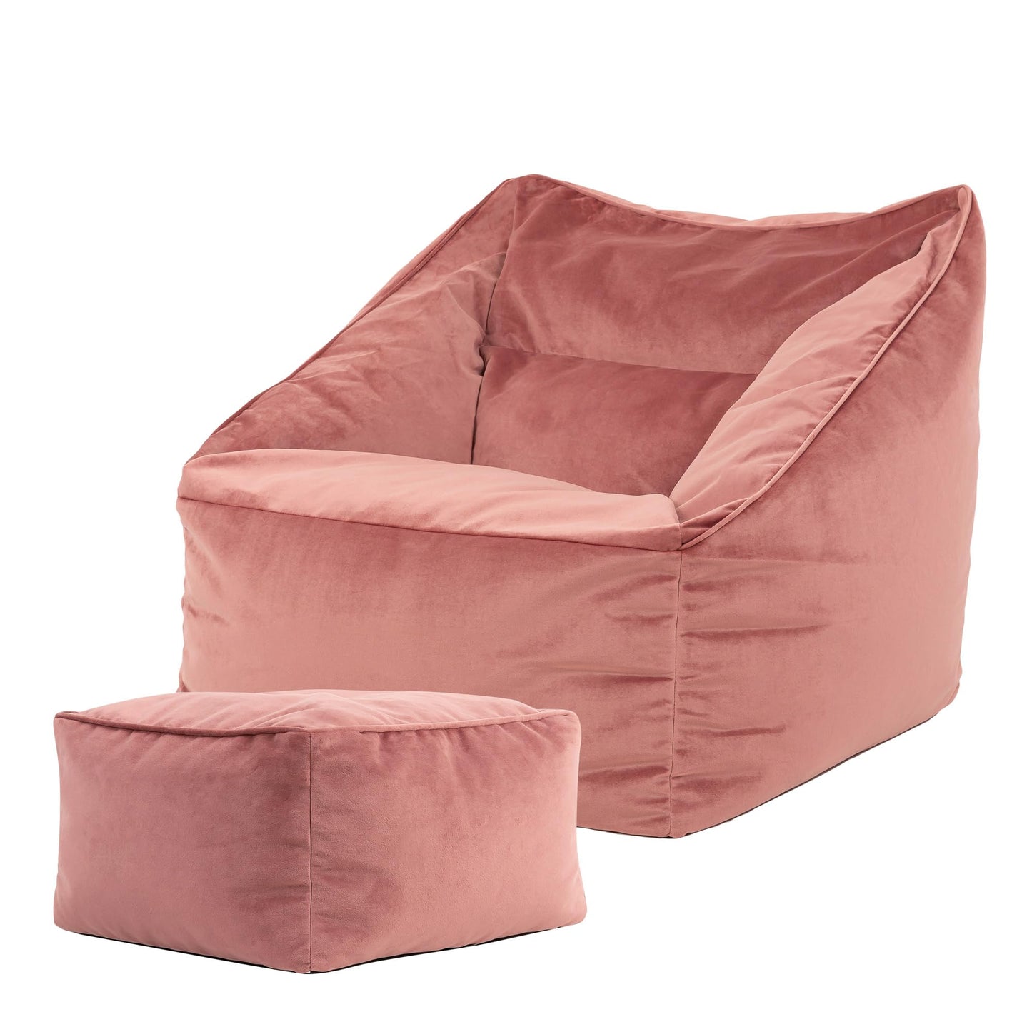icon Natalia Velvet Bean Bag Chair & Footstool with Filling Included, Pink