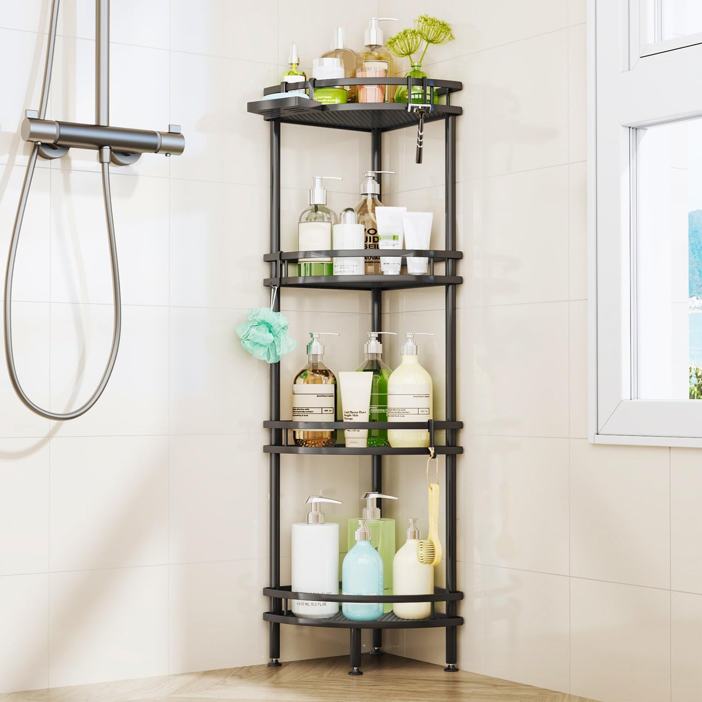 HapiRm Freestanding Shower Caddy Corner - 3 Tier Adjustable Feet Shelves